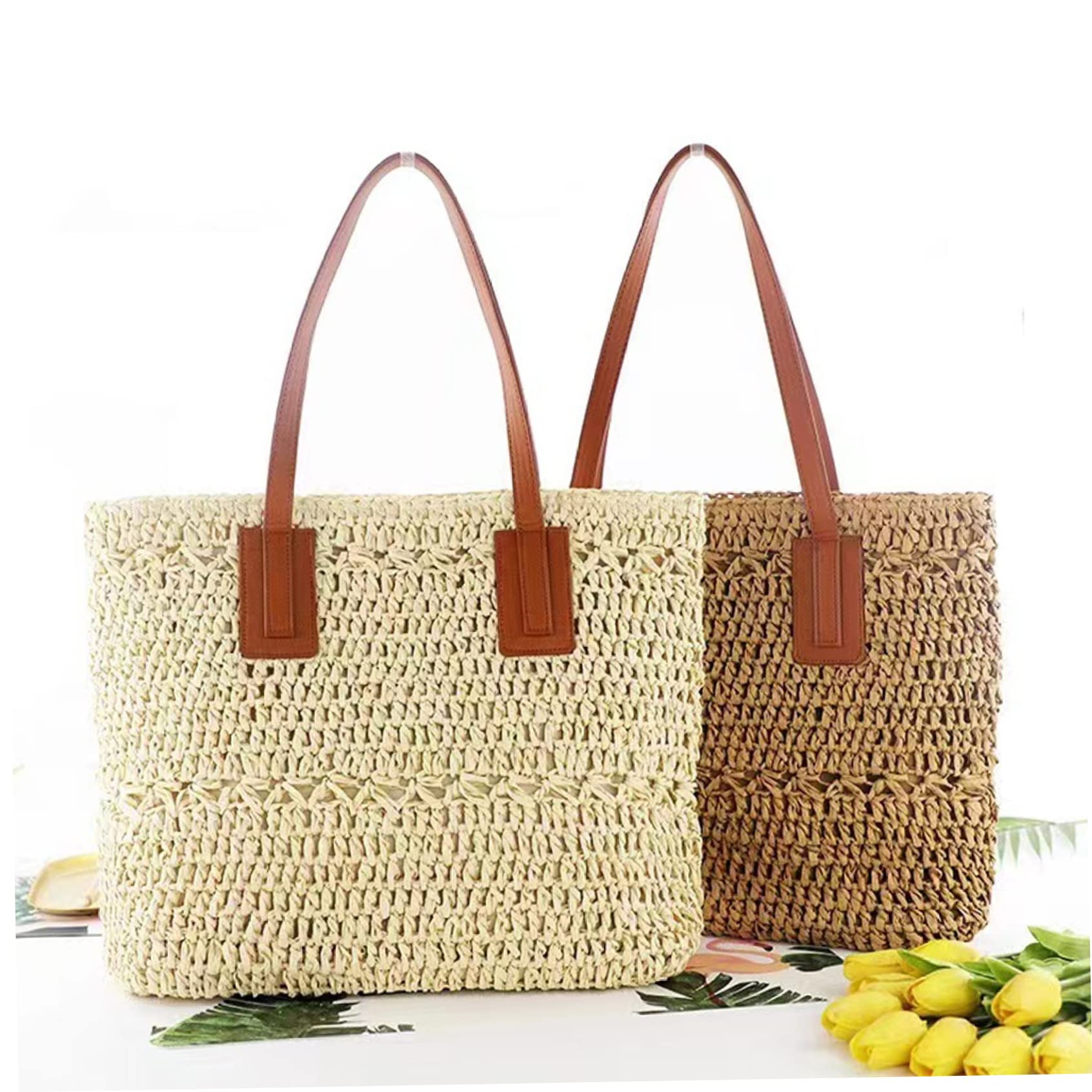 Bolsa de playa de paja Mujeres Bolso de pecho bolso de verano Bolsa de playa Bolsa de bolsas de bolsas de playa Bolso de hombro tejido para elementos esenciales de vacaciones de verano Beige
