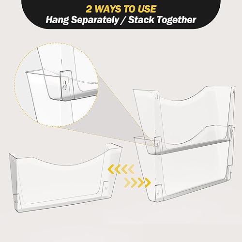 Miniatura 5 de Kuntine.B Paquete de 3 soportes blancos de un solo bolsillo para colgar en la pared, organizador de revistas para correos electrónicos para oficina