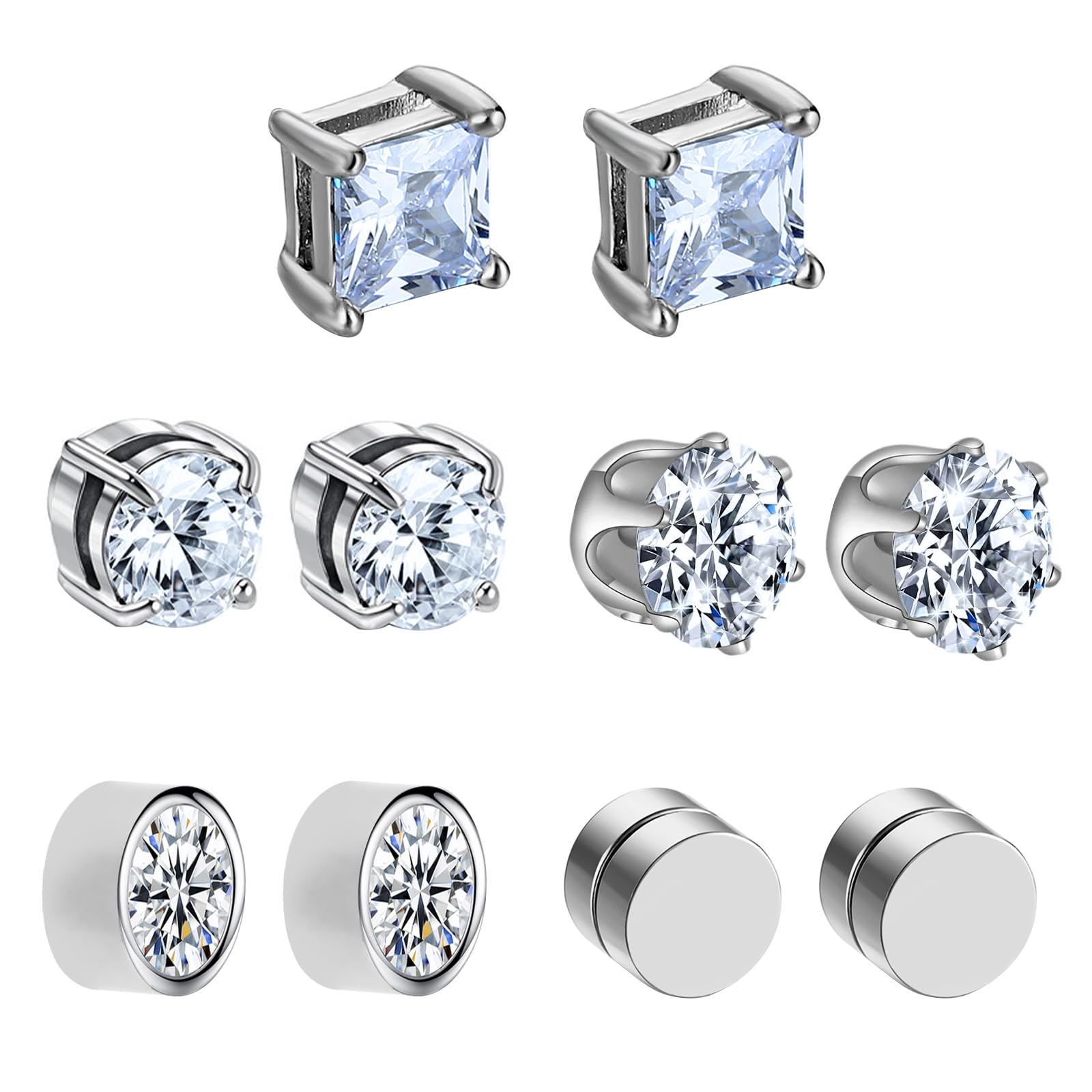 Pendientes Magnéticos De Acero Inoxidable YADOCA - Pack De 6 Pares, Circonio Cúbico, Sin Perforación, Para Hombre Y Mujer