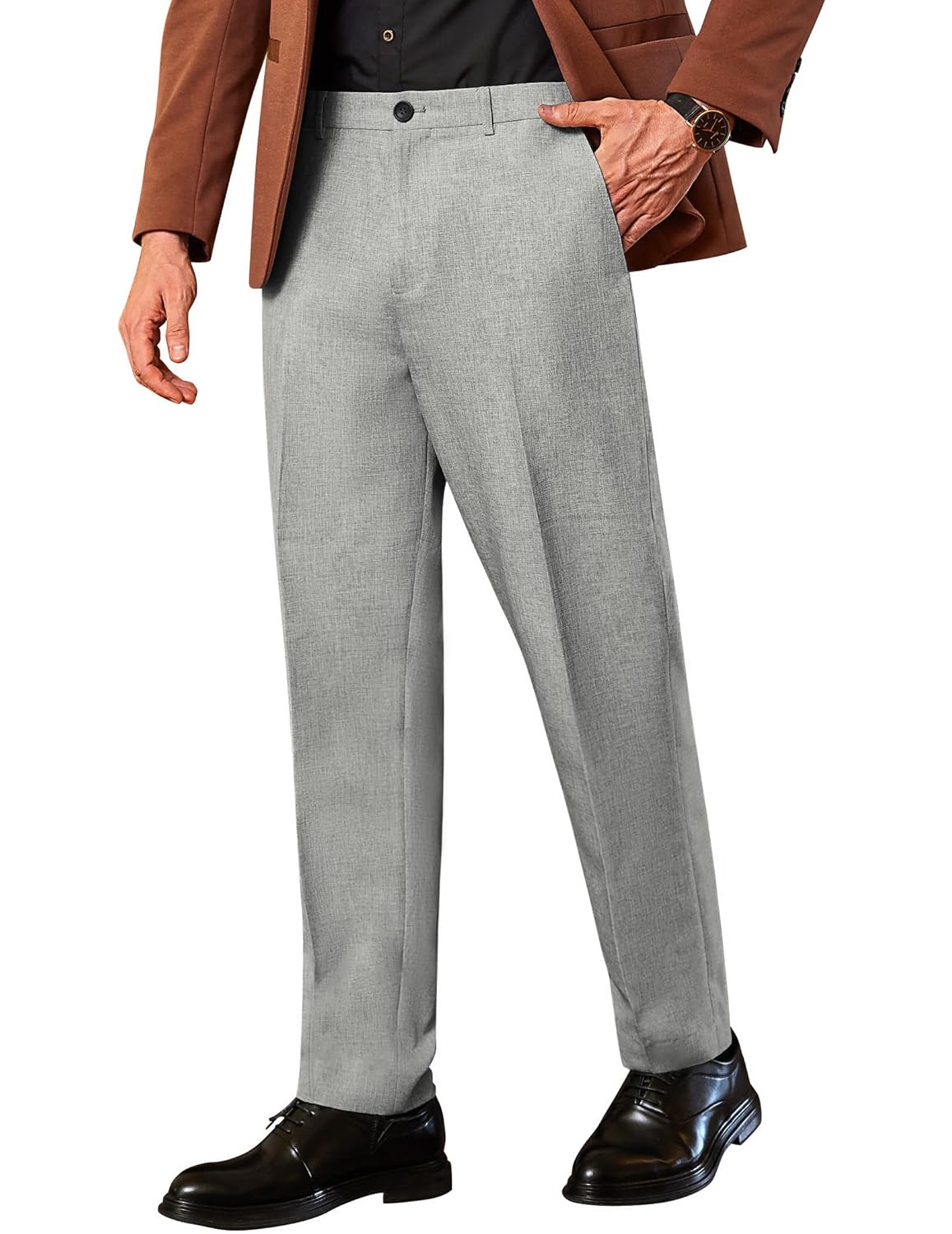 COOFANDY Calça social masculina, ajuste clássico, casual, frente plana, cintura expansível, calça social