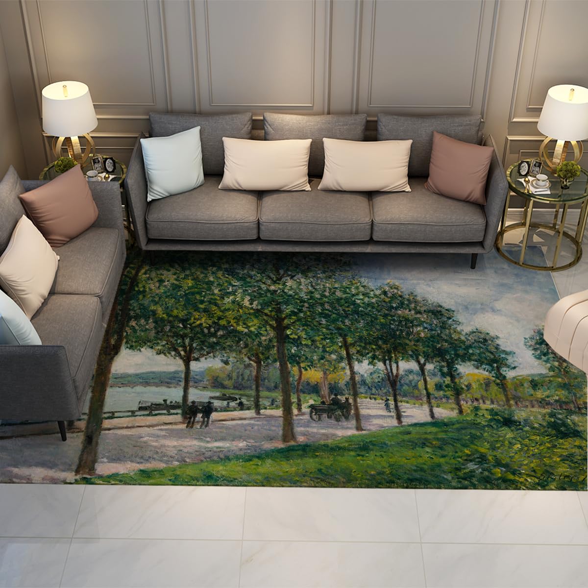 Tapis de salon impressionniste 160x200cm grand tapis déco nature forêt