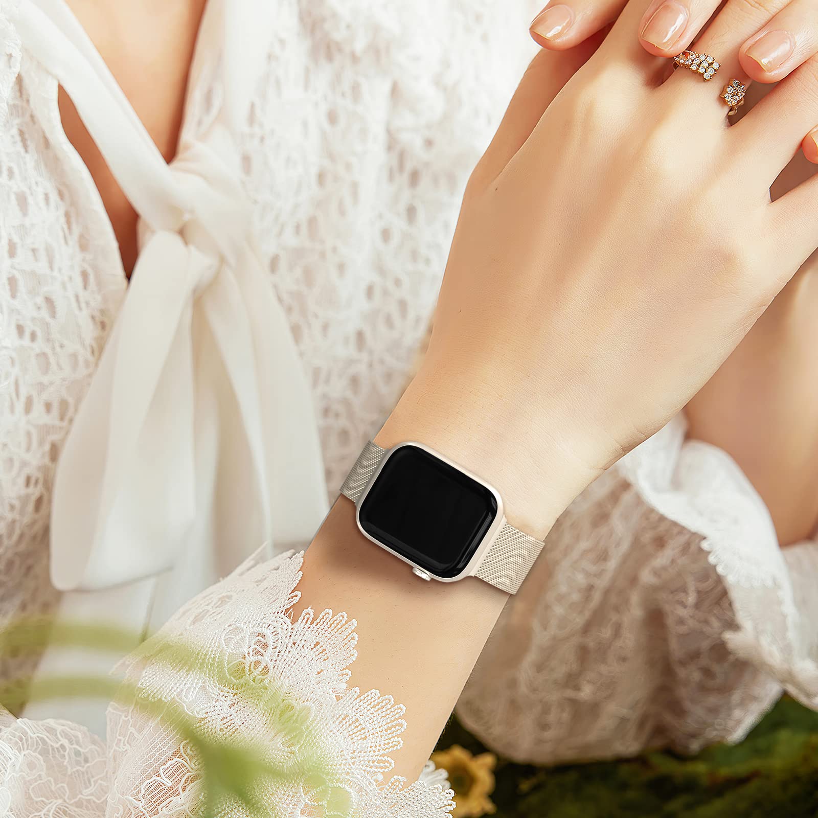 Higgs Métal Bracelet Compatible avec Bracelets Apple Watch 38mm 40mm 41mm 42mm 44mm 45mm 46mm 49mm Femme,Bracelet Double Magnétique pour iWatch Series 11 10 9 8 7 6 5 4 3 2 1 SE Ultra, Metal Milanais