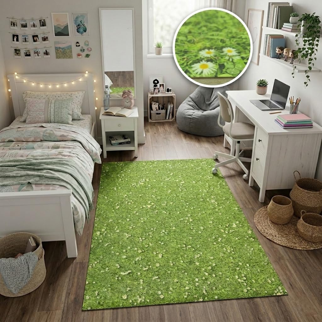 Tadi & Imperio1979 Tapis Vinyle imprimé Fleurs avec Gazon numérique pour Salon, Cuisine, Salle de séjour, entrées, Chambre à Coucher avec Dos PVC antidérapant.