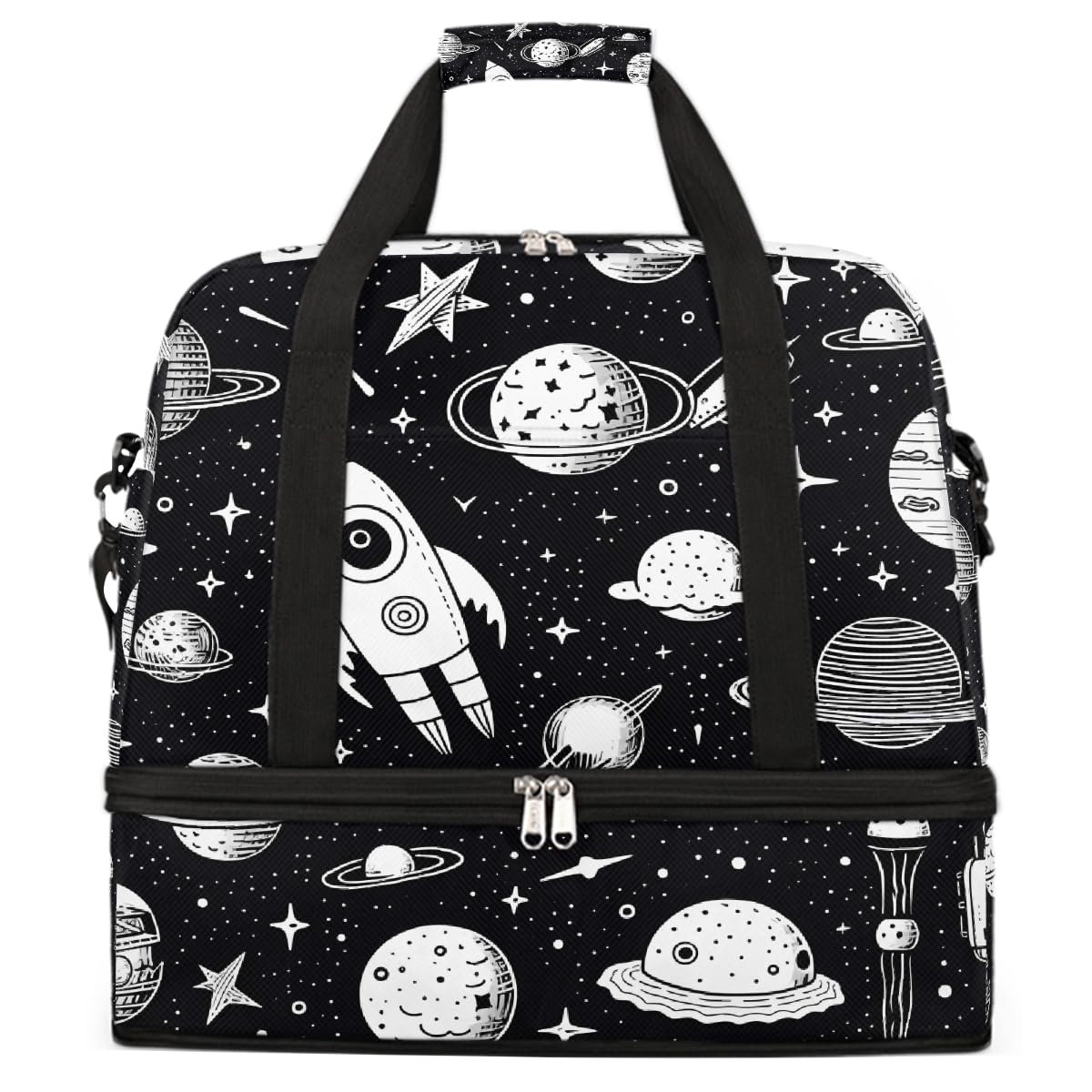 Borsa da viaggio pieghevole astratta con pianeta spaziale, borsa da palestra espandibile con scomparto per scarpe, borsa da fine settimana di grande capacità, borsa da viaggio per viaggi, sport