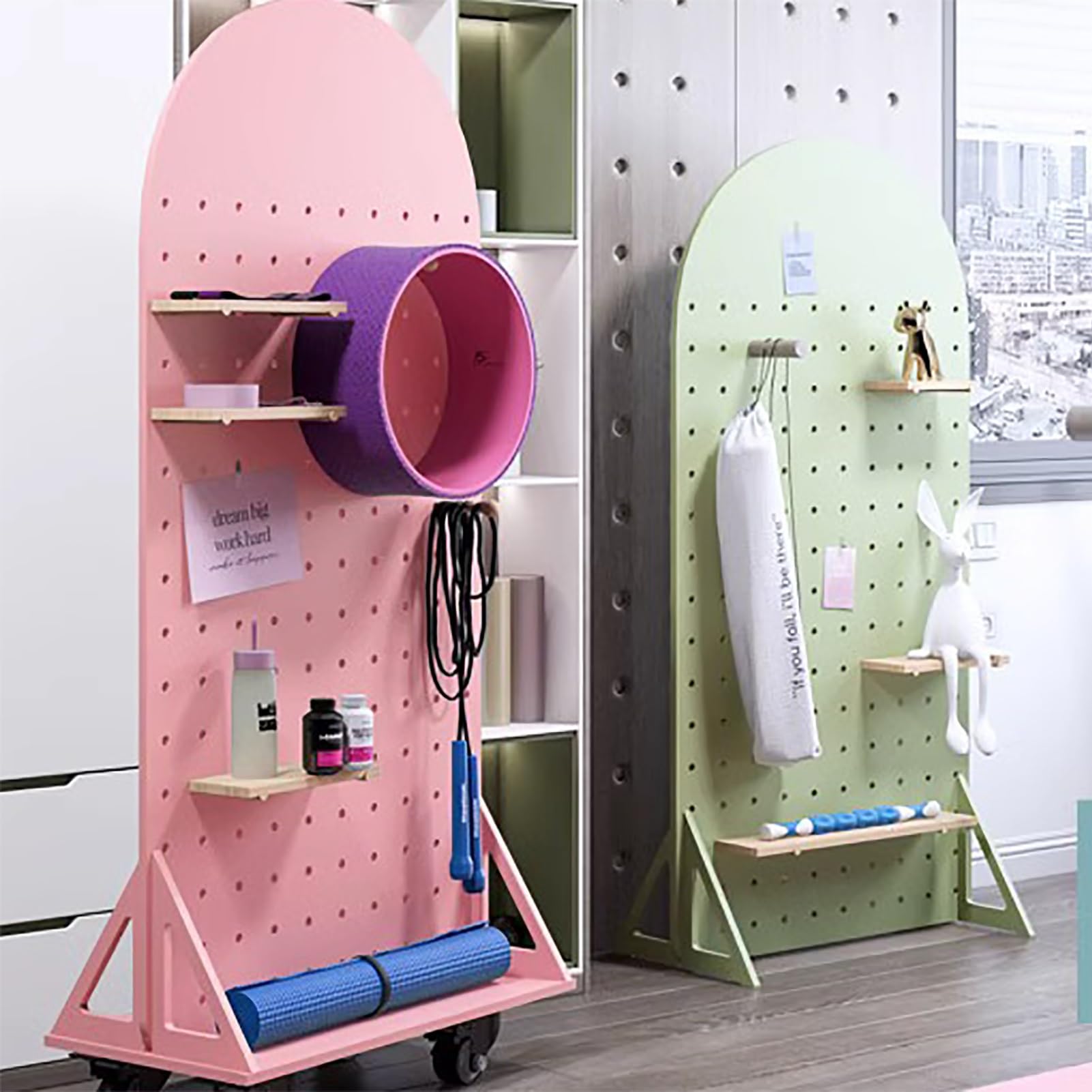 Lochplatte Holz, Beweglich Pegboard Mit Rollen, Werkzeugregal, 120×60 cm Lochblech für Zuhause, Büro, Handwerk (Color : Green, Size : With casters)