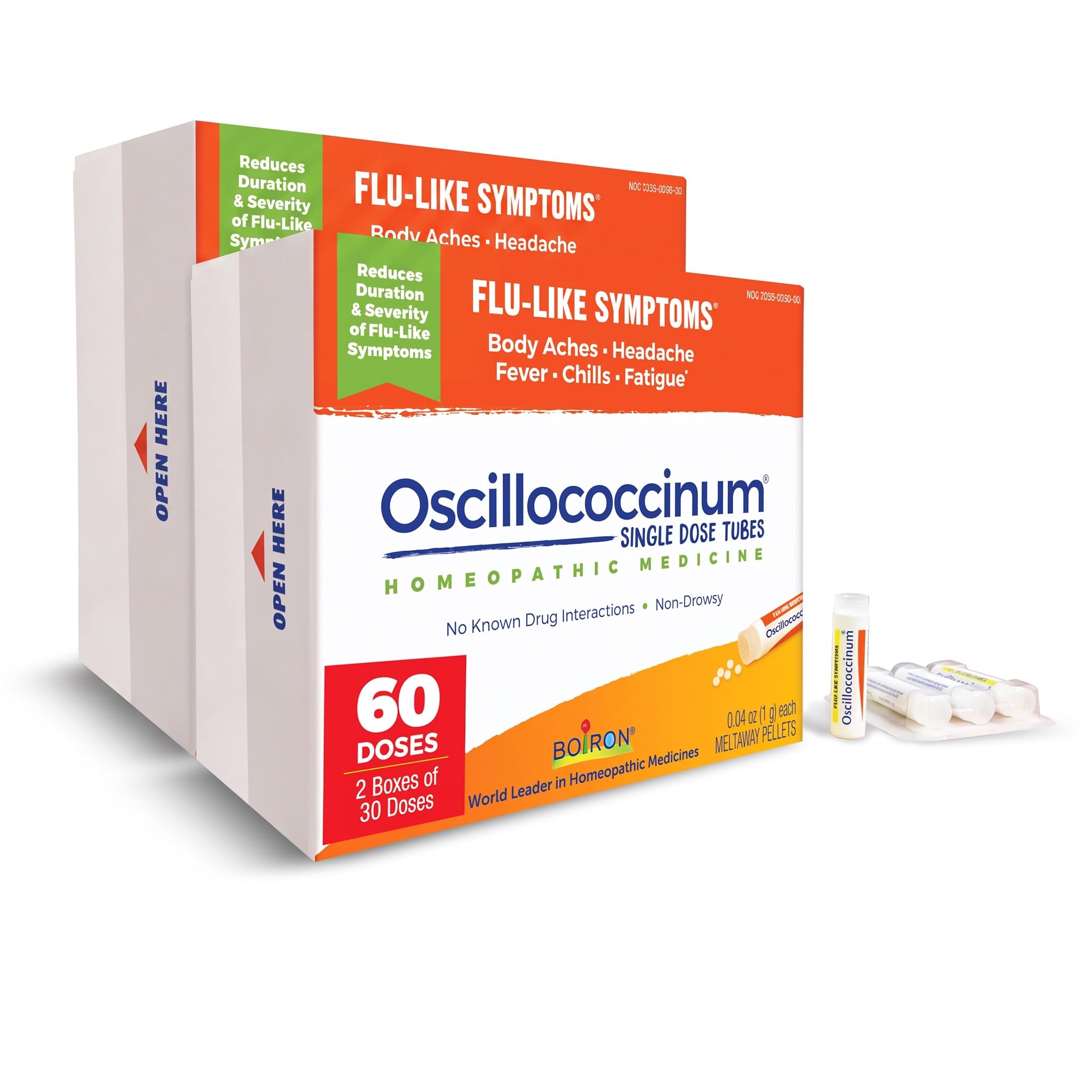 Boiron Oscillococcinum for Relief from Flu-Like Symptoms of Body Aches,Headache,Fever,Chills,and Fatigue - 60 Doses,(Pack of 4)