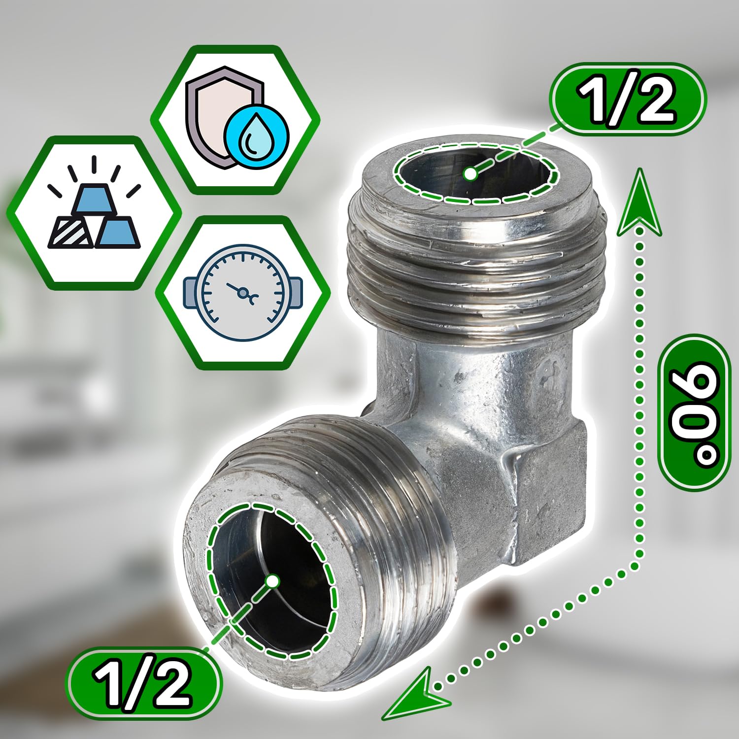 Codo de 90° Conexión Gas 1/2" Macho/Macho Tope Junta - ONIX TECH