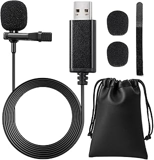 Gyvazla USB Microphone, Lavalier Lapel Clip-on Omnidirectional Condenser Computer Microphone for PC Computer, Podcast, Interviews, YouTube, Skype Recording, Audio Video Recording Plug and Play