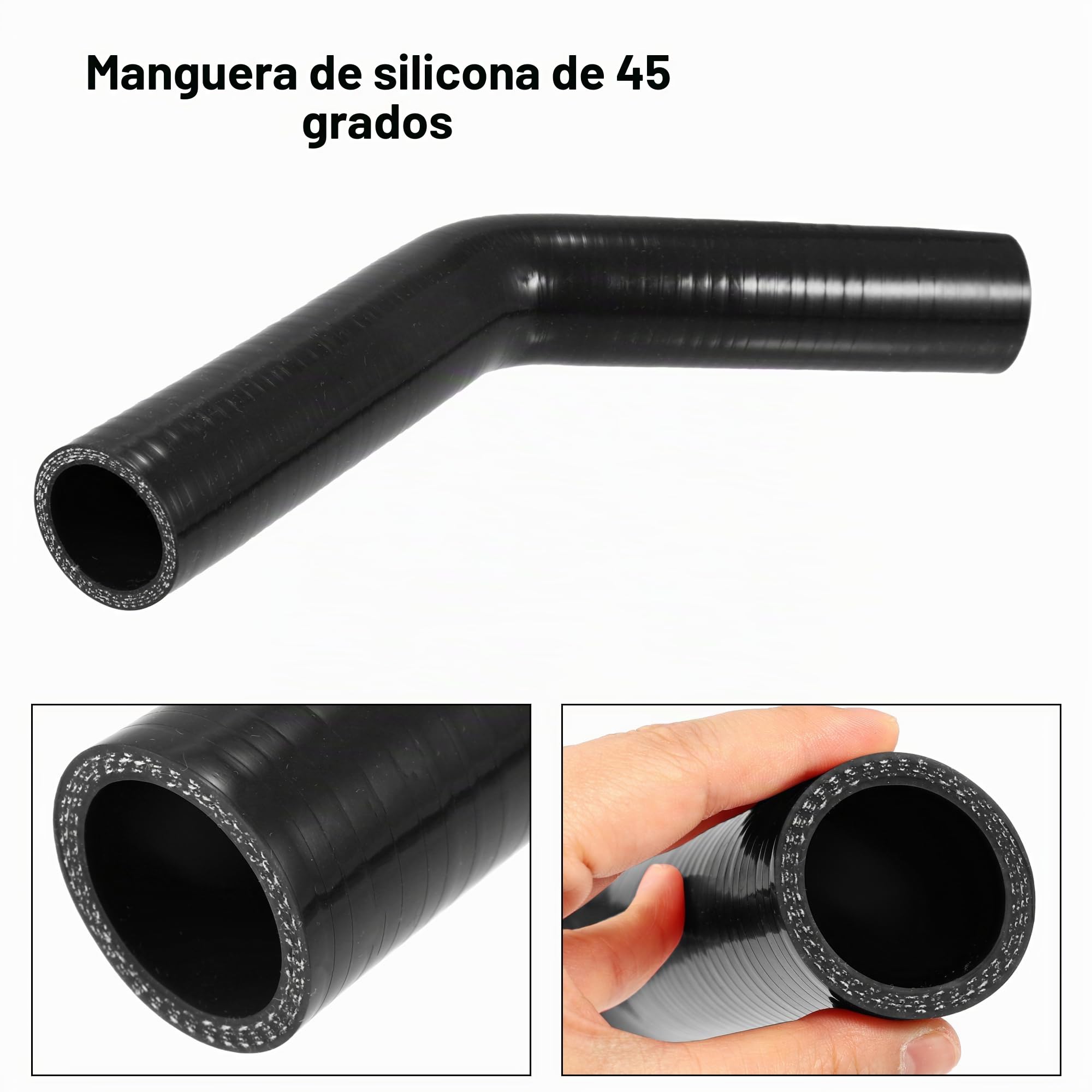 QUARKZMAN Manguera Silicona Intercooler Turbo Negro 1Pc 32Mm 45 Grados | Diámetro Interior 32Mm, Diámetro Exterior 42Mm, Longitud 150Mm, Grosor 5Mm, Temperatura -60°C A 300°C, Universal