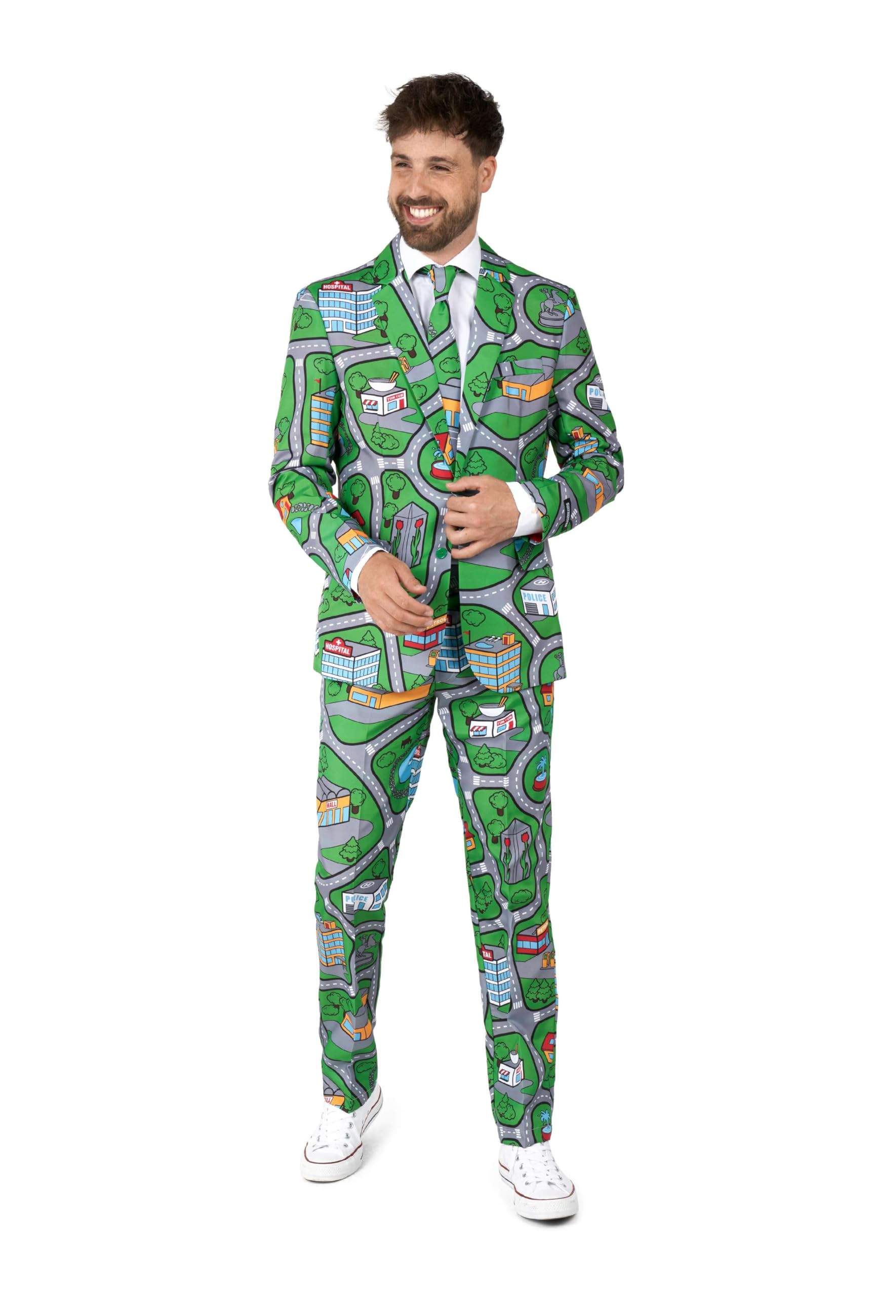 Suitmeister Herrenanzug Carpet City Green - Outfit - inklusive Blazer, Hose und Krawatte - Grün
