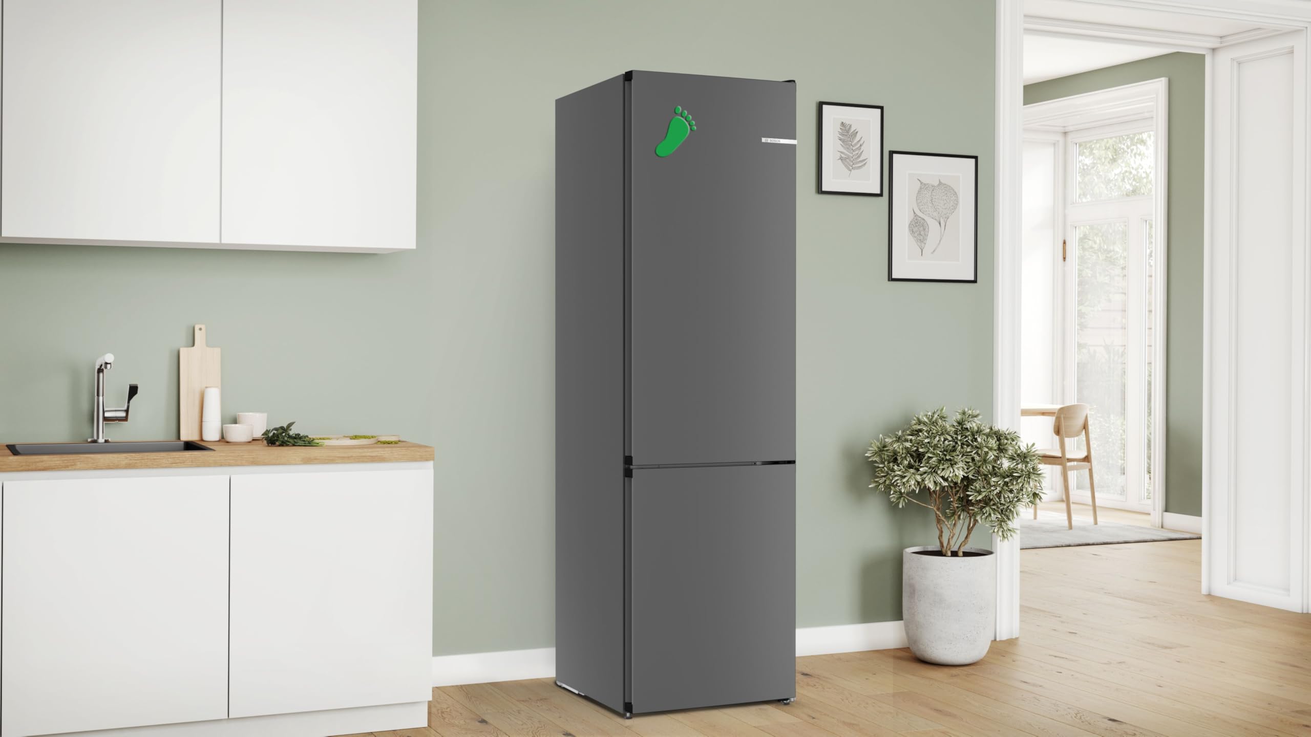 Bosch KGN39OCAF, Serie 4, Kühl-Gefrier-Kombination Freistehend, 203 x 60 cm, 260 L Kühlen + 103 L Gefrieren, Green Collection, Total NoFrost, VitaFresh XXL, Perfect Fit, LED-Beleuchtung, Anthrazit
