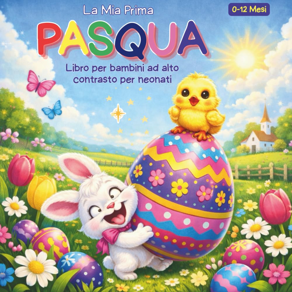 La Mia Prima Pasqua Libro per bambini ad alto contrasto, per neonati 0-12 Mesi: Simpatiche immagini in bianco e nero a tema pasquale, perfette per la stimolazione sensoriale visiva dei neonati