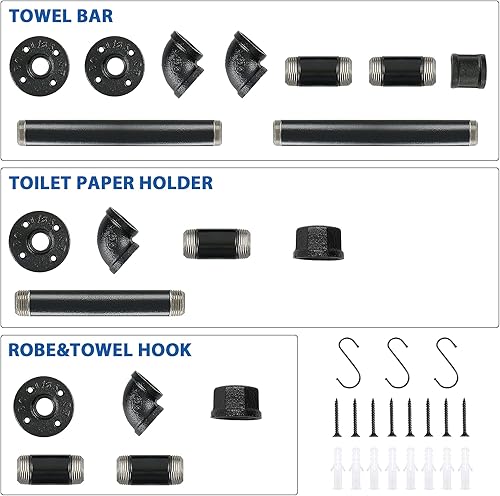 Miniatura 7 de NearMoon Juego de accesorios de baño de tubería industrial de 5 piezas, incluye barra de toalla de 18 pulgadas, soporte para papel higiénico y 3