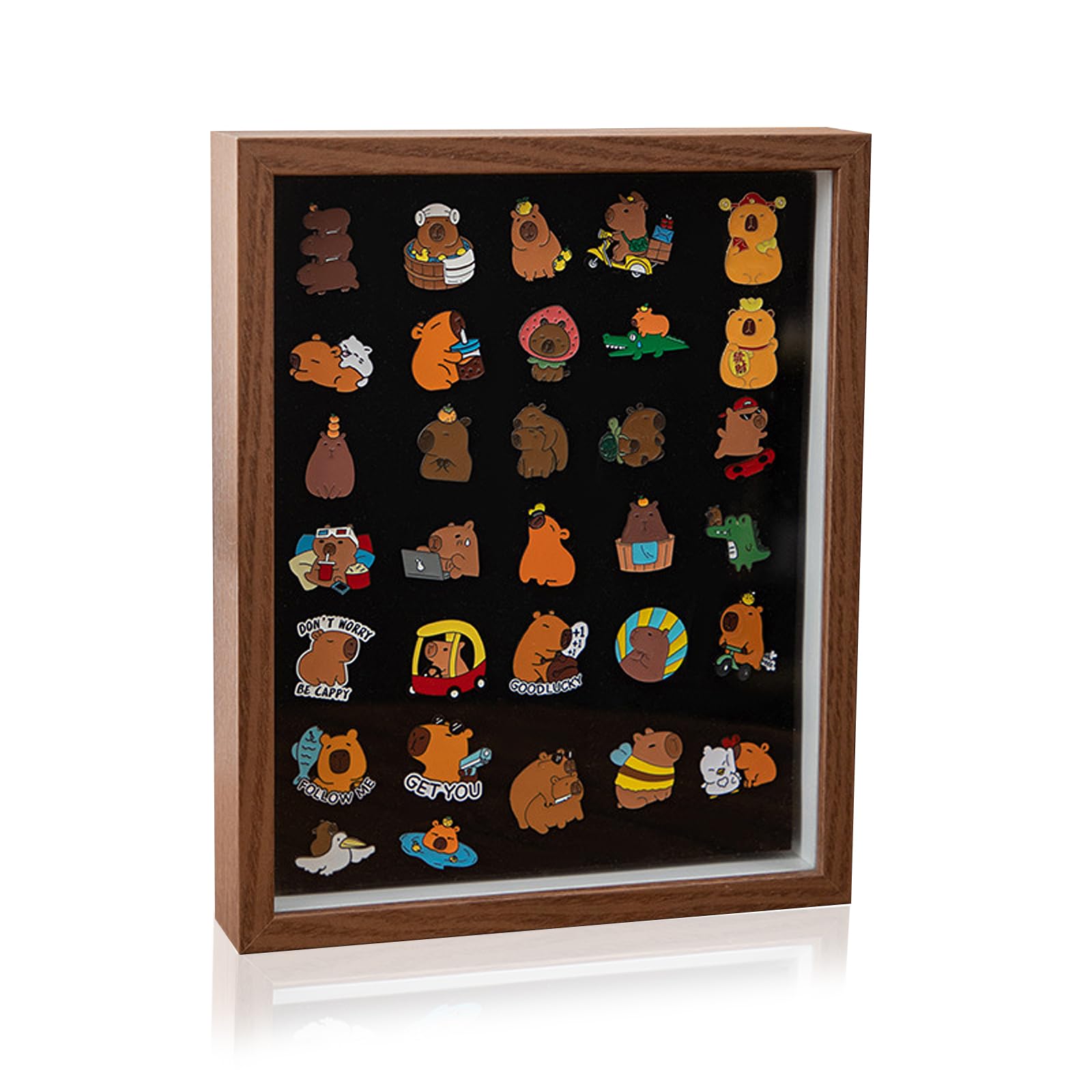 Mxghir Brown Pin Badge Display, 10-Inch Wood Pin Display Frame Desktop And Wall Display, Sealed And Dustproof For Military Medals, Jewelry Earrings (20.3X25.4x3cm)