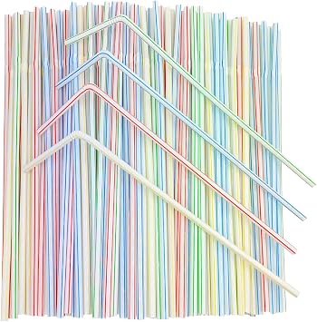 [Honest ECO ] 9.45inch Flexible Plastic Straws Extra Long Bendy Straws Prefer for Tall Glassees/Water Tumbler/Bottled Drinks/All Hot or Cold Low Viscosity Drinks Stripe