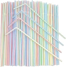 [Honest ECO ] 9.45inch Flexible Plastic Straws Extra Long Bendy Straws Prefer for Tall Glassees/Water Tumbler/Bottled Drinks/All Hot or Cold Low Viscosity Drinks (Stripe)
