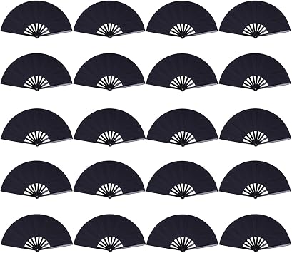 JWShang Clack Fans for Line Dancing Bulk, 20 Pcs 13 Inch Large Popping Handheld Folding Fans for Women Dance Kung Fu Tai Chi Wedding Party Festival Black