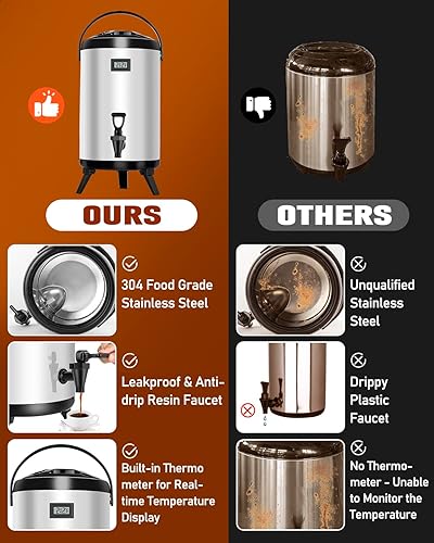 Miniatura 3 de Dispensador de bebidas aislado de 3.2 galones  Dispensador de bebidas de acero inoxidable 304 con termómetro y notas adhesivas para agua caliente y