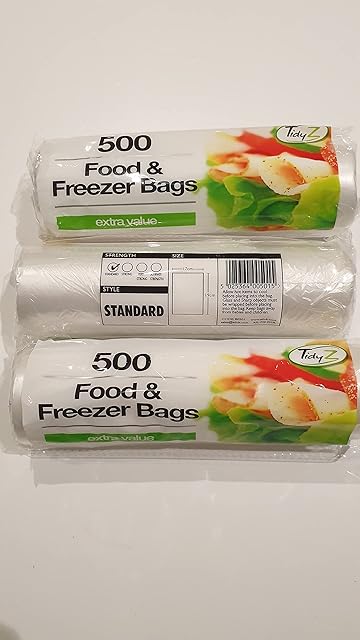 1500 Food & Freezer Bags 3 Packs of 500 Storage Food Freezer Strong Large Reusable Fresh Lunch Bags On Roll Packed Fridge Freezing All Food Type Used Standard Strength by Tidyz