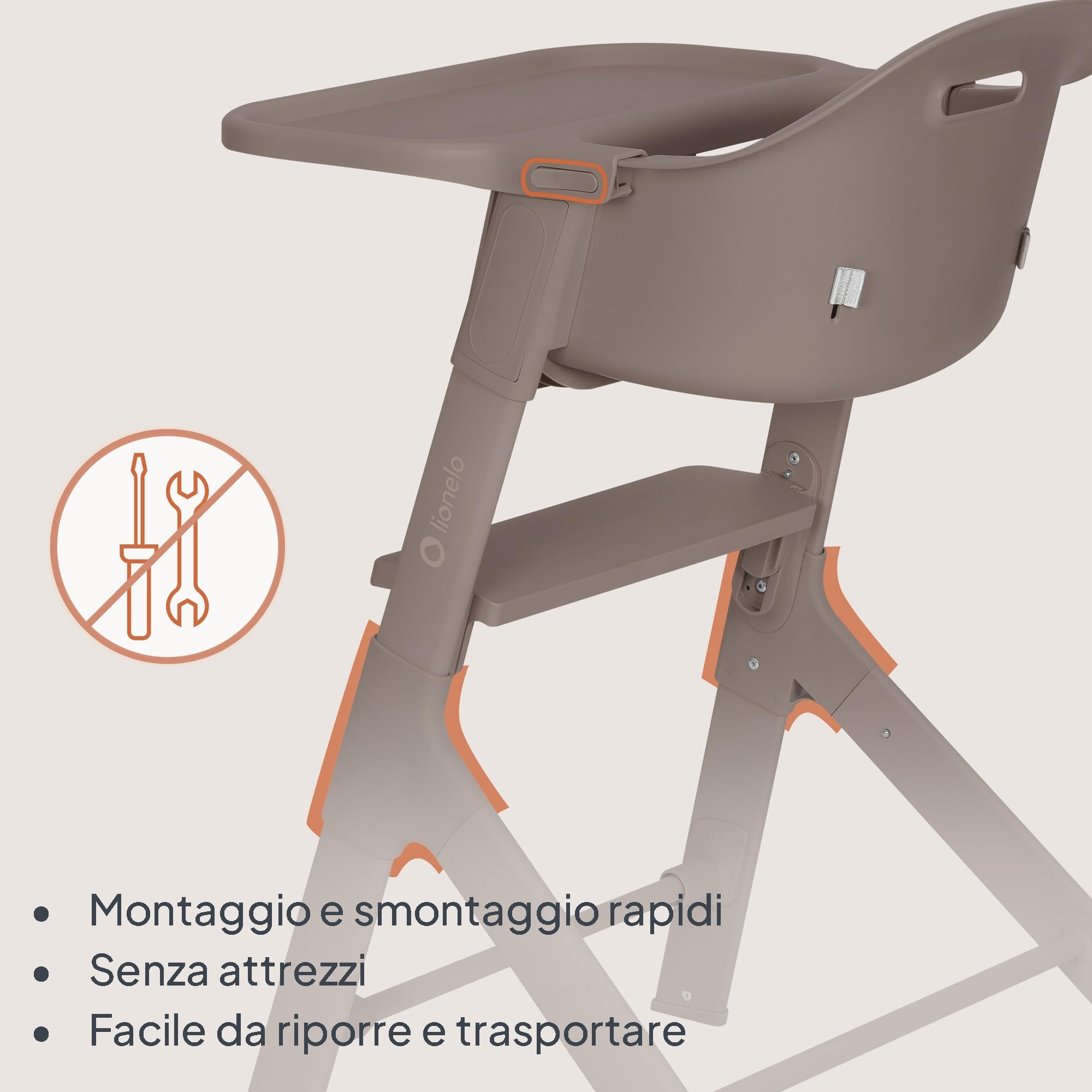 LIONELO Beny Seggiolone Pappa Evolutivo 6-36 Mesi Vassoio Scorrevole | 2 Posizioni del Vassoio, Poggiapiedi Regolabile con Una Mano, Cinture a 3 Punti, Facile da Pulire e Cuscino Lavabile