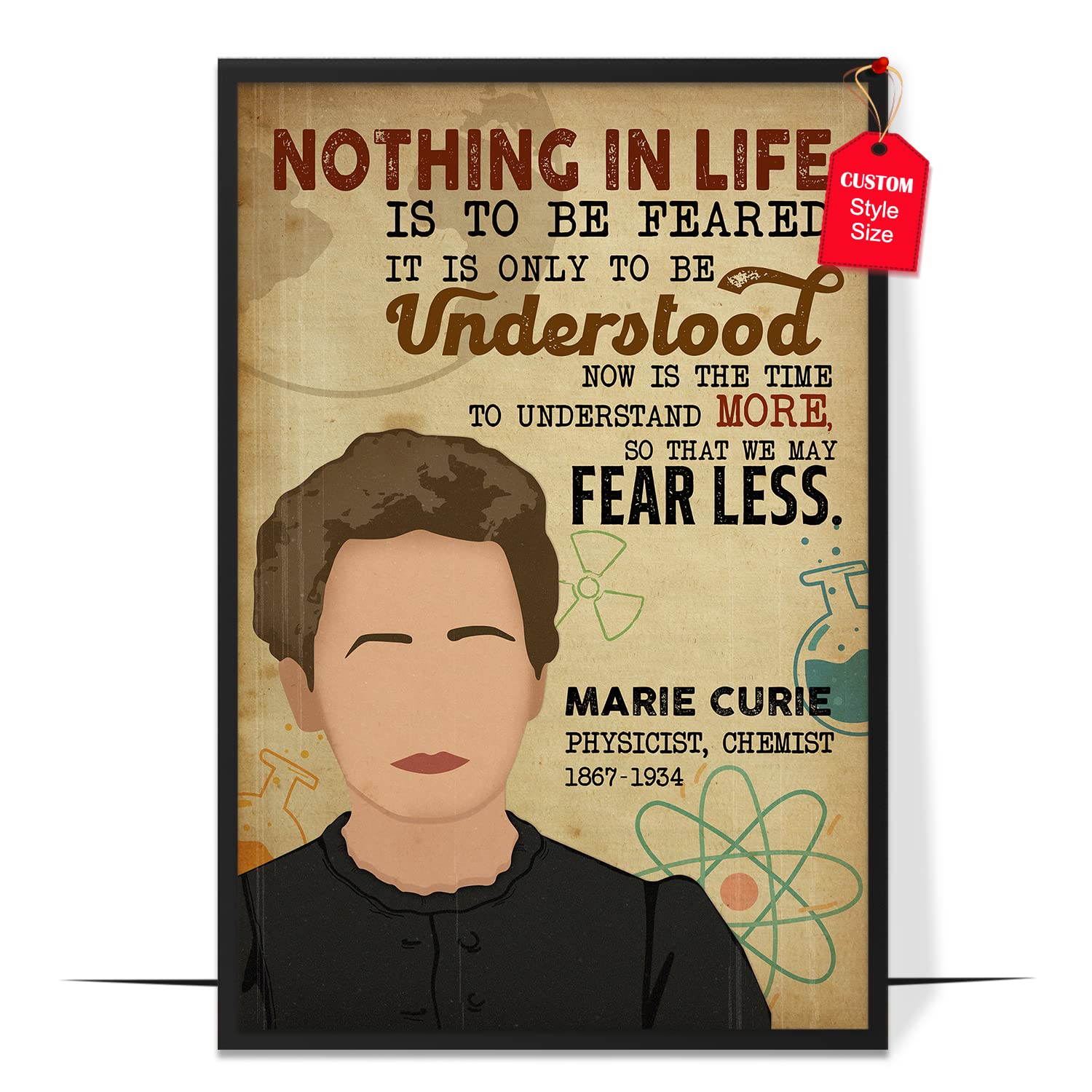 LOLUIS Inspirational Wall Art, STEM Scientists Quote Print Decor for Bulletin Board Classroom Office, Women in Science Poster (Custom Framed | Canvas, Mary Curie)