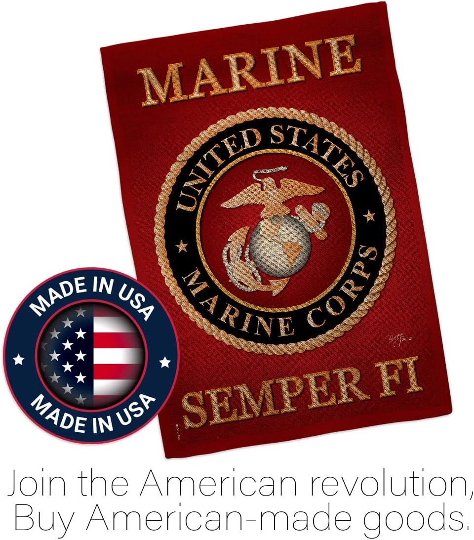 Marine Corps Burlap Garden Flag - Set with Stand Armed Forces USMC Semper Fi United State American Military Veteran Retire Official - House Banner Small Yard Gift Double-Sided Made In USA , Garden Flag 13"x 18.5"