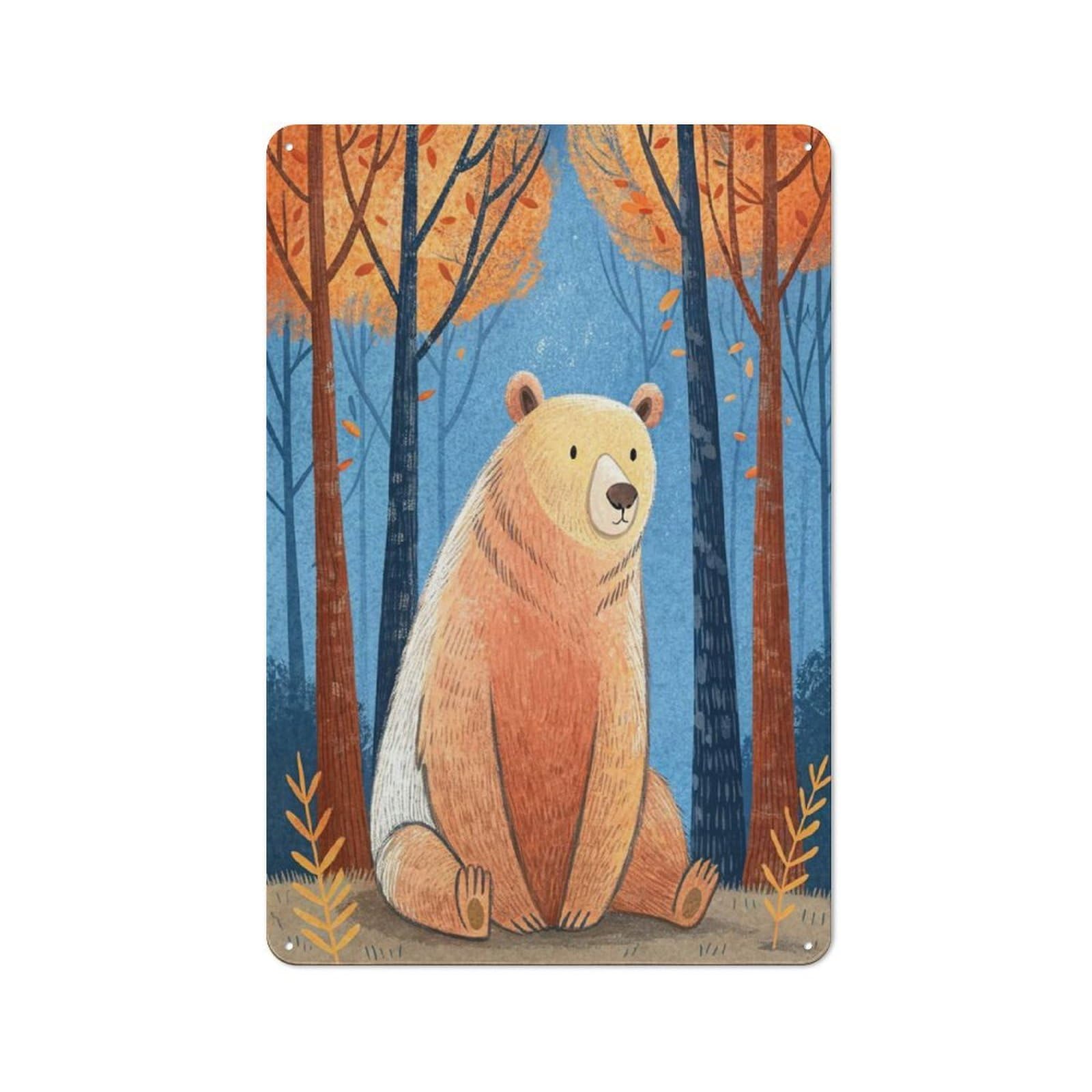 Bear in An Autumn Forest Rustic Metal Sign 30x20cm for Café Or Restaurant, Suited to Café Owners And Decorators