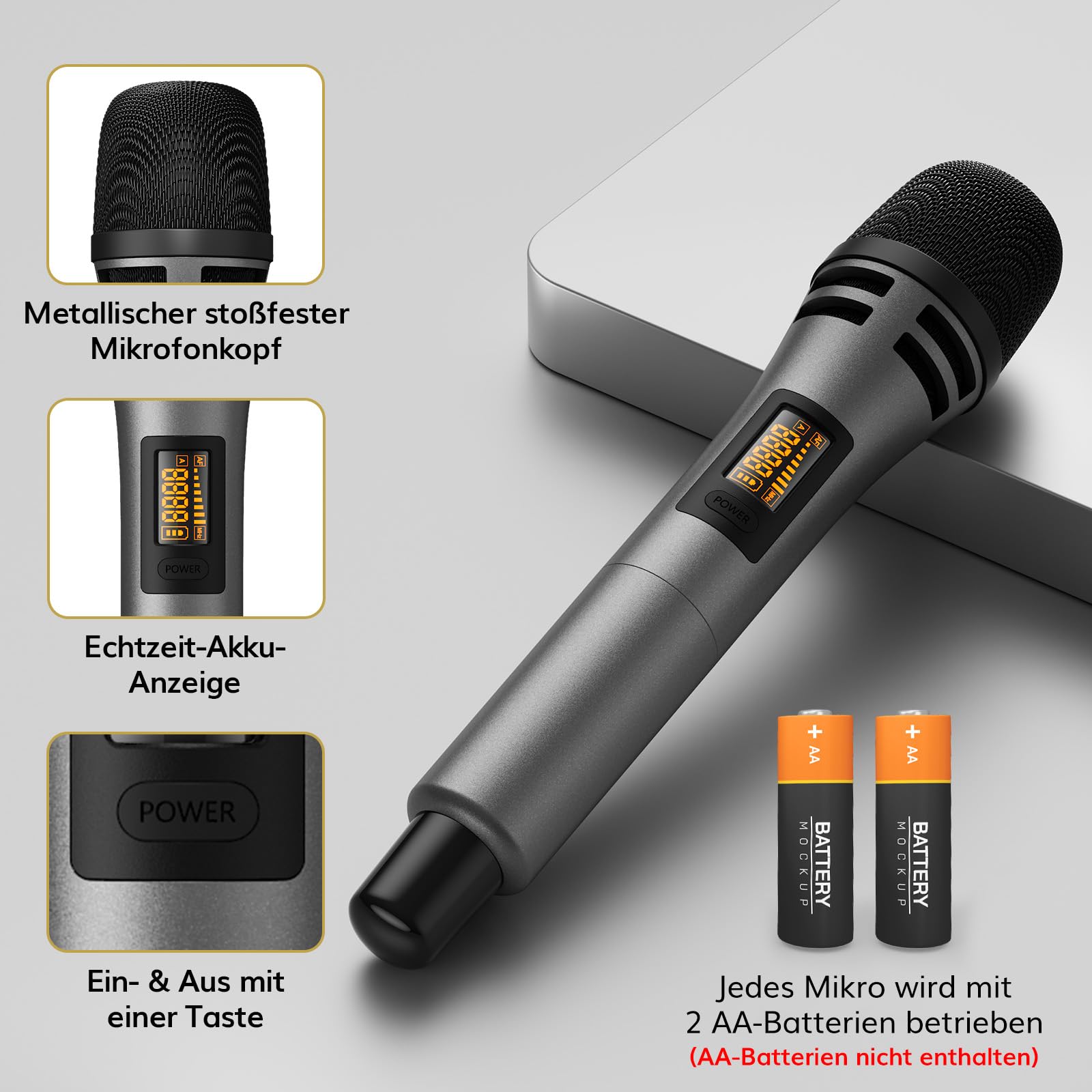 TONOR UHF Mikrofon Kabellos Set 4x5 Frequenzen 60 m Reichweite für Gesang Karaoke PA System TW362