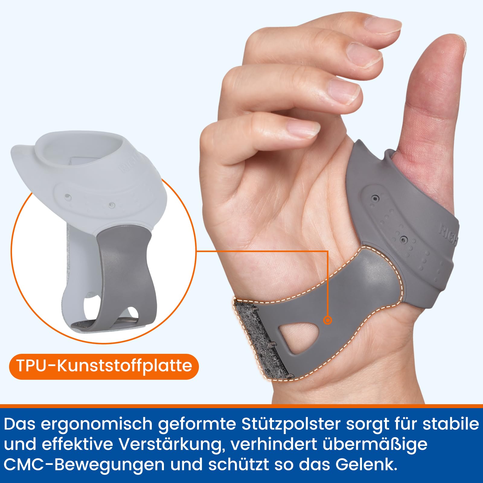 Attelle Pouce, Orthèse de Pouce, Orthèse CMC Réglable pour Rhizarthrose, Tendinite de Quervain, Pouce Cassé, Entorse, Arthrite - Léger & Respirant - Homme/Femme (Droite, S, 17.5-22.5CM)