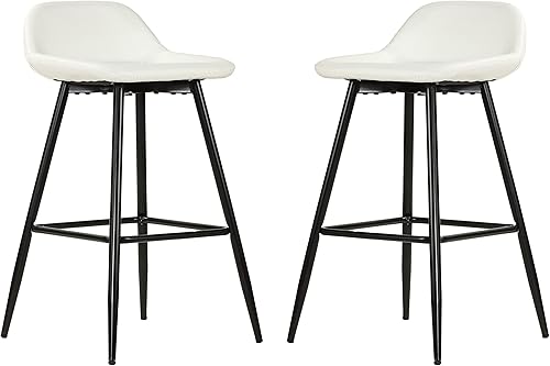 Cortesi Home Taburetes de lluvia en piel sintética blanca, base negra (juego de 2) Cortesi Home Taburetes de lluvia en piel sintética blanca, base negra (juego de 2)