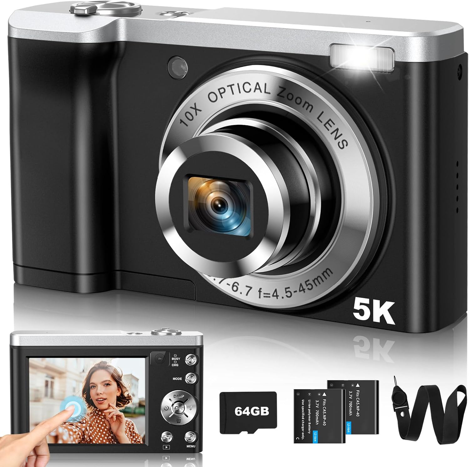 5K Digital Camera 2024 Upgraded 10X Optical