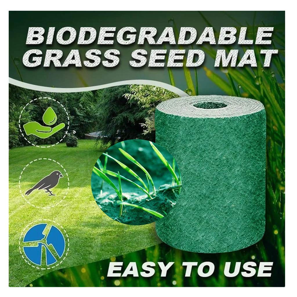 omrlappn Seed Mat, Grass Seed Mat for Lawns, Garden Picnic Gardening Lawn Roll Out Planting Mat 20×300cm Green