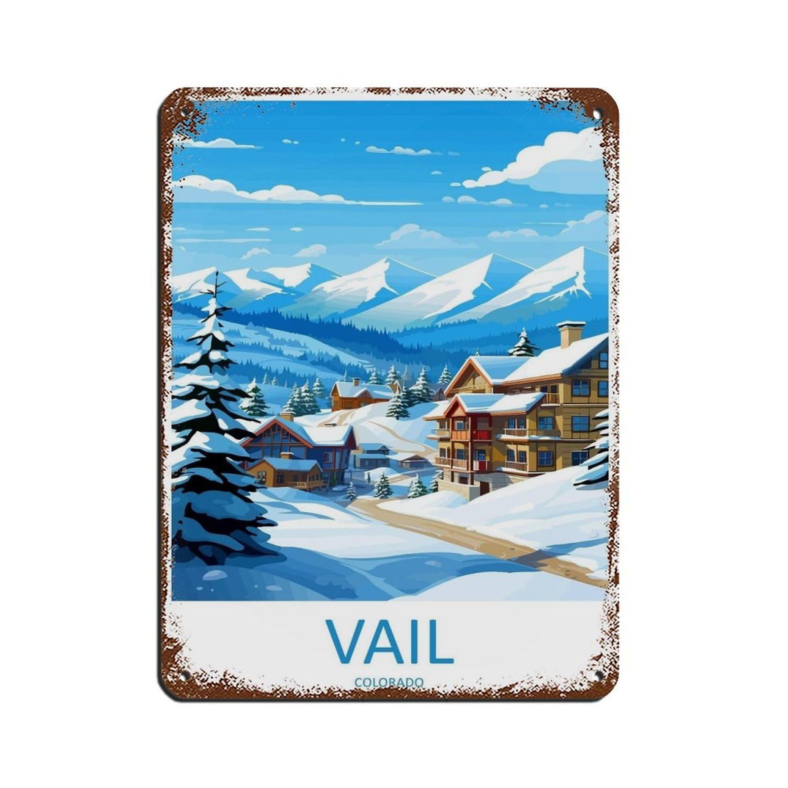 Vail Ski Resort Travel Art Ski Art Lover Gift (7) Tin Sign Vintage Metal Pub Club Cafe Bar Home Wall Art Decoration Poster Retro 12x16inch(30x40cm)