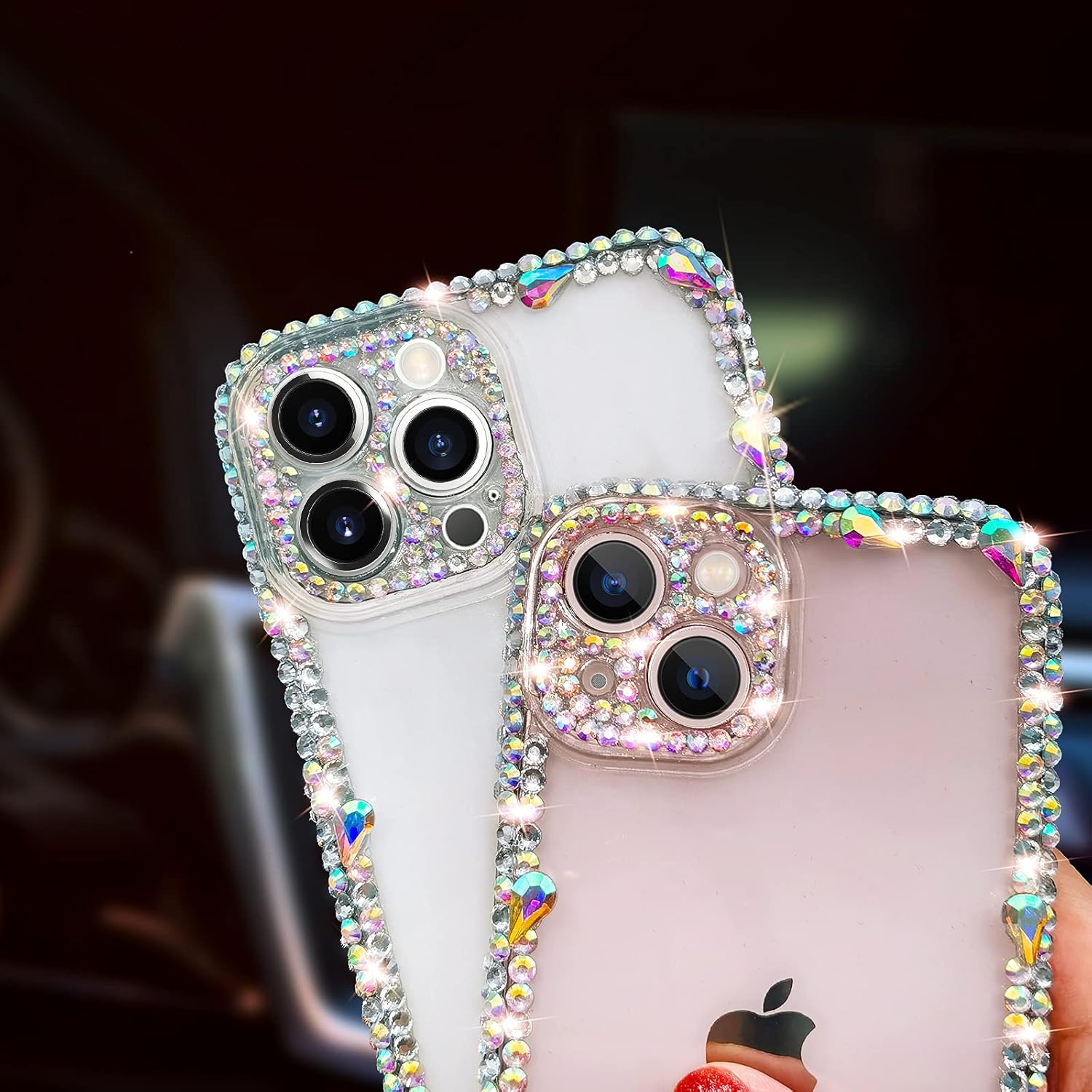 Bonitec Compatible with iPhone 12 Pro Max Case for Women 3D Glitter Sparkle Bling Luxury Cute Shiny Crystal Charms Rhinestone Diamond Protective Cases Camera Protection Cover for Ladys, Girls Clear - Image 5