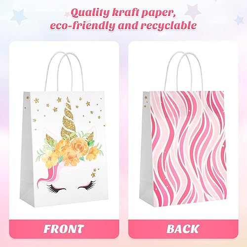 Miniatura 4 de Mocoosy 18 bolsas de regalo de unicornio para niñas, suministros de fiesta de cumpleaños, bolsas de regalo reutilizables para niños, bolsas de papel