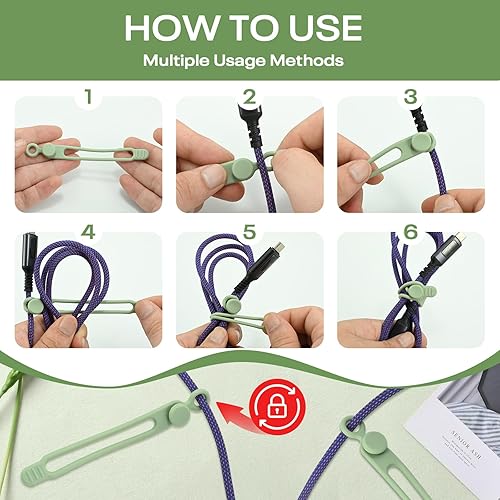 Miniatura 4 de Bridas de silicona reutilizables, organizadores de cables elásticos, para cables de carga, cables eléctricos, cables de computadora, gestión de