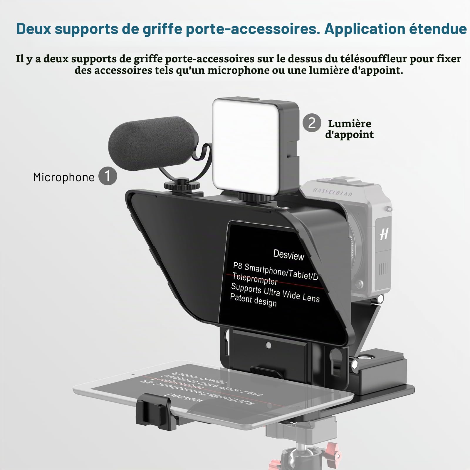 Desview P8 Téléprompteur pour iPad/Tablette/Smartphone jusqu'à 10" et Caméra DSLR Webcam avec Télécommande et Application iOS/Android, Idéal pour Le Cinéma, Streaming en Direct et Vlogging