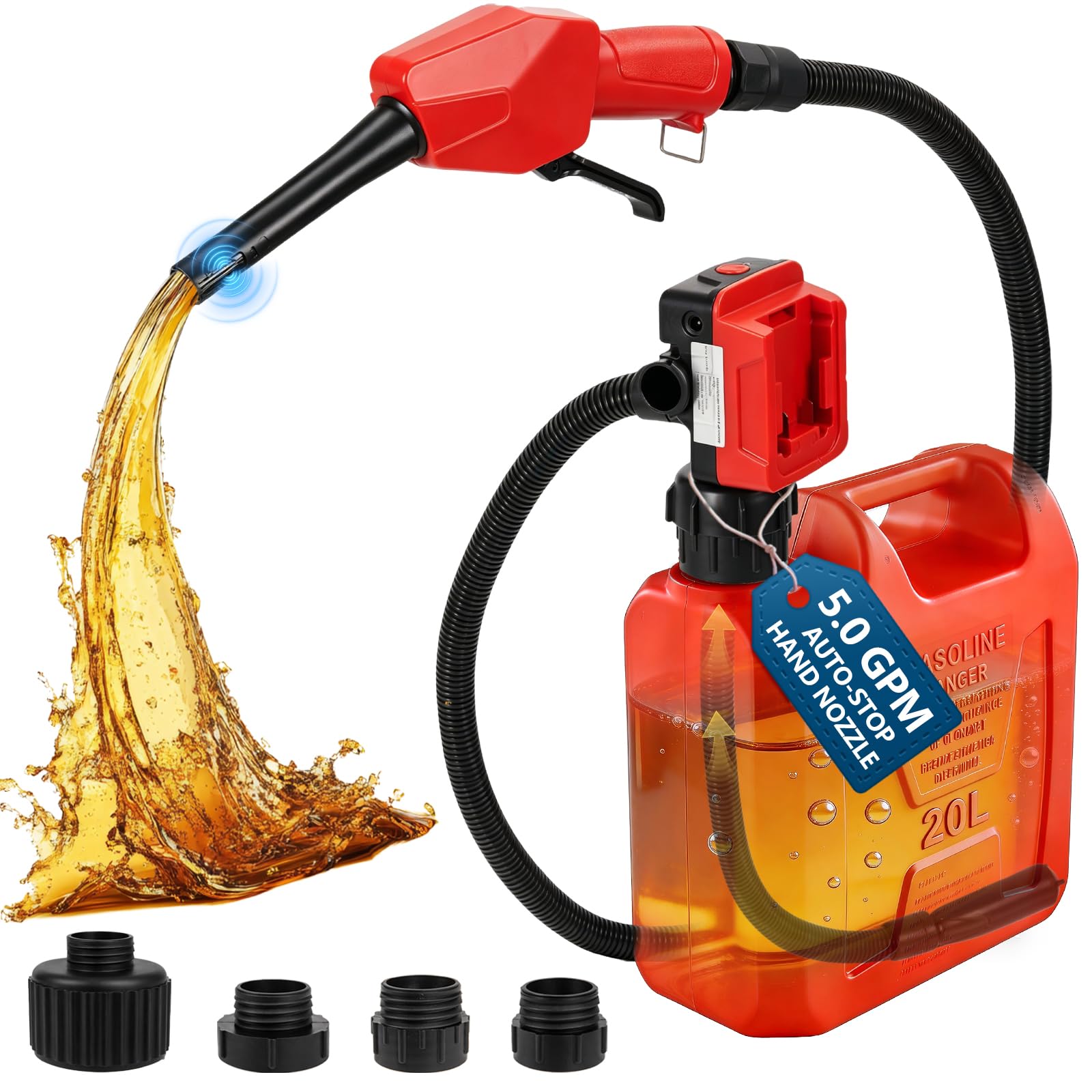 Photo 1 of 5GPM Cordless Fuel Transfer Pump,Auto-Stop & Hand Nozzle, Compatible with DeWalt 20V & Milwaukee 18V Batteries,Beep Alert, 51'' hose,Vertical Operated portable Pump for Diesel,Gasoline(Bare Tool)