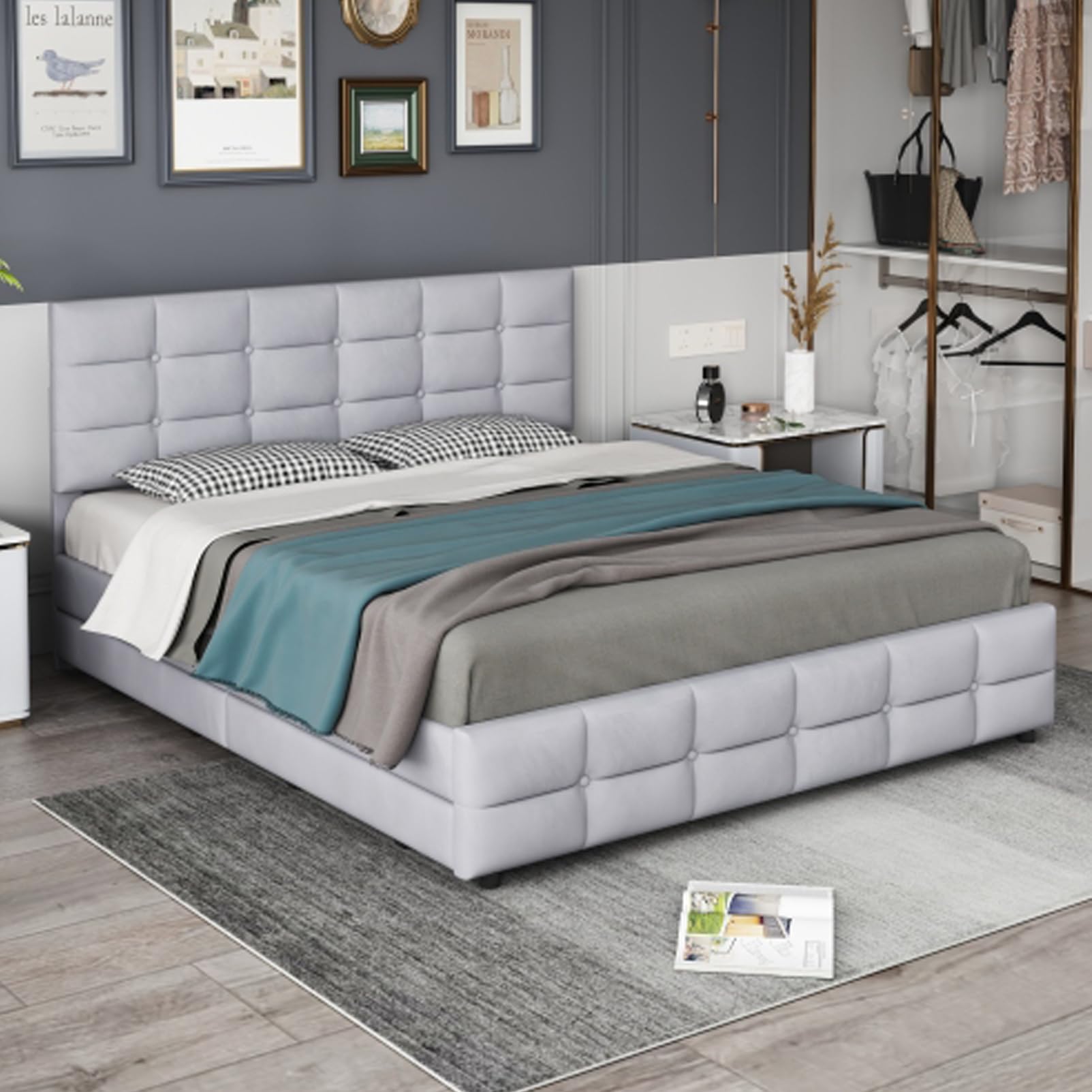 Letto Imbottito 180x200 Cm Con 4 Cassetti Letto Matrimoniale King Size Con Rete A Doghe E Schienale Letti Per Ragazzi Per Adulti Ragazzi Letto Contenitore Per Ospiti Per Camera Da Letto Grigio 1001