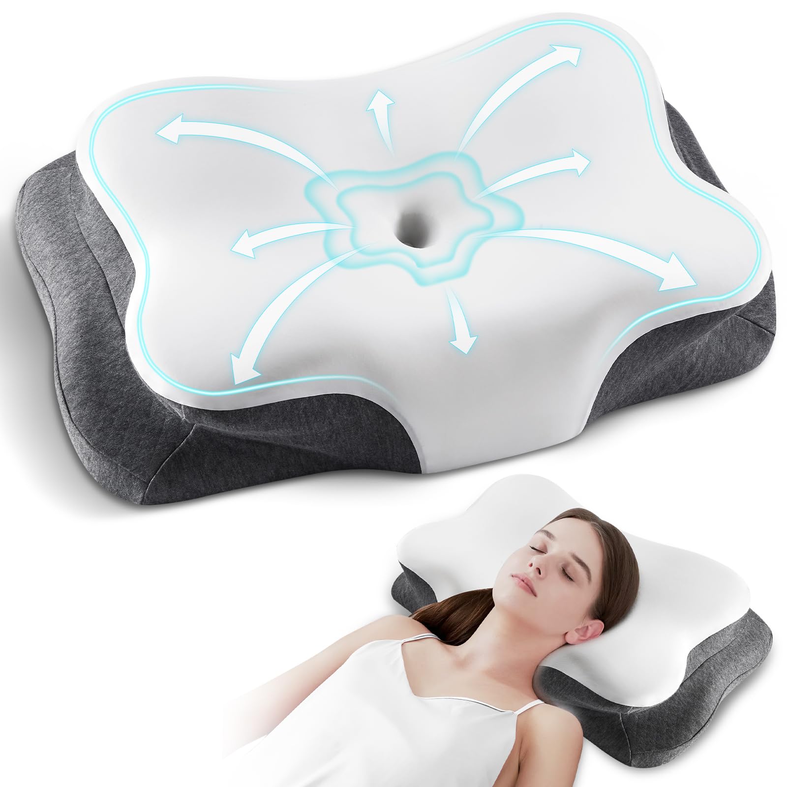 TUSRAC Oreiller Ergonomique Cervical, Coussin Ergonomique Cervical pour Le Soulagement des Douleurs, Oreiller Cervical Memory Foam