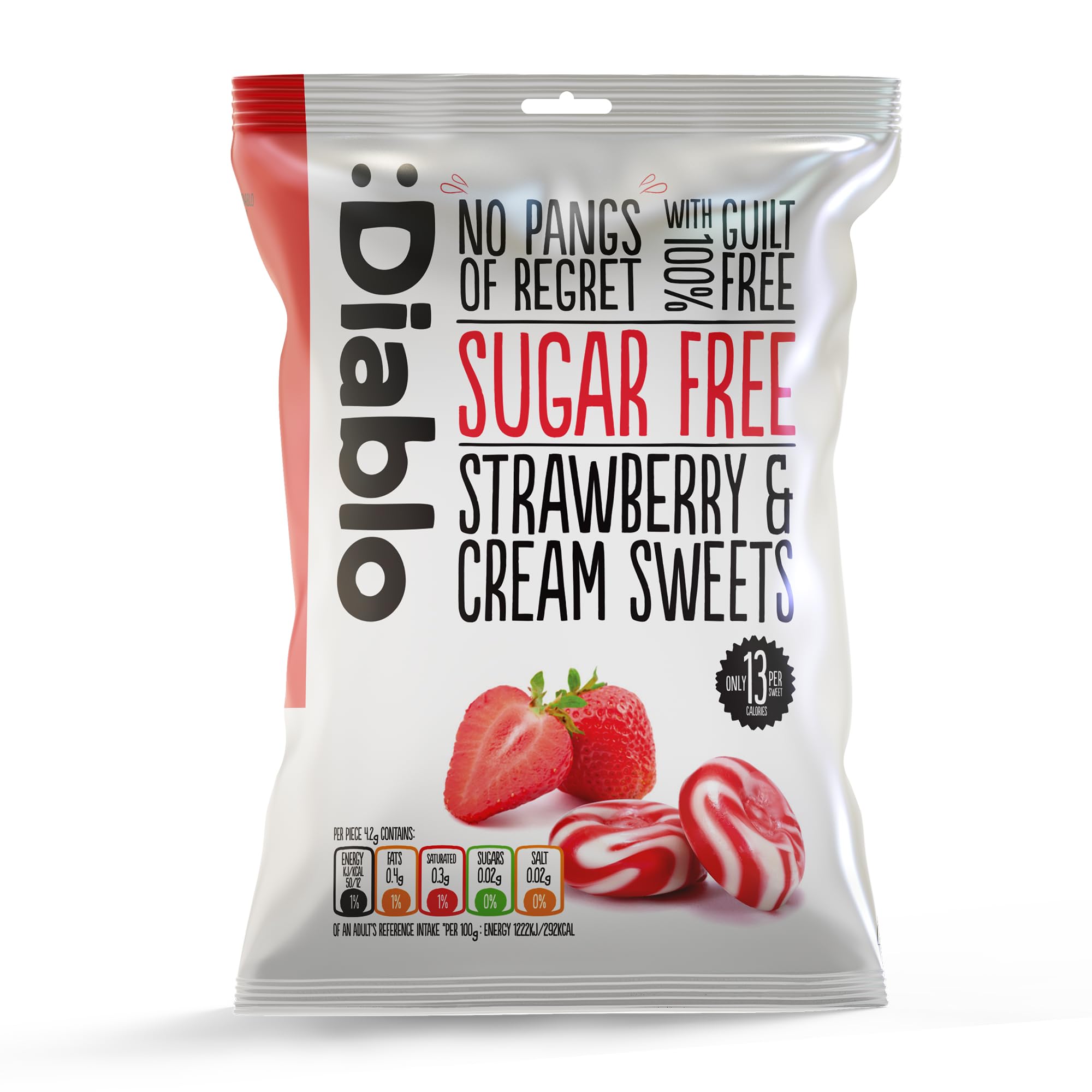 Diablo Sugar-Free Candy Strawberry & Cream, Healthy Sweets Sweetened with Maltitol, Sugar-Free Treats for All Occasions, Ideal for Gift Boxes, Mother’s Day & Father’s Day – 75g, Pack of 1