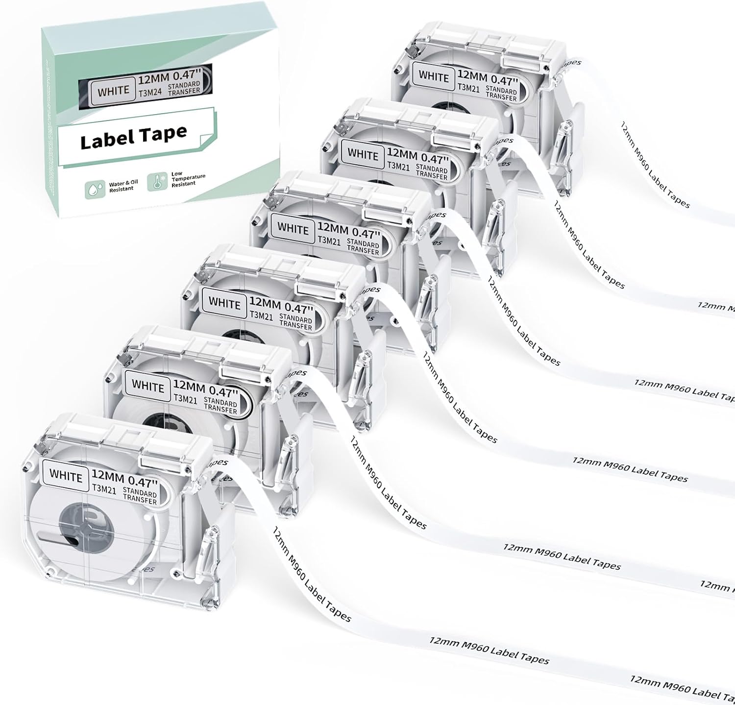 Memoqueen M960 Label Tapes 6 Pack, Black on White
