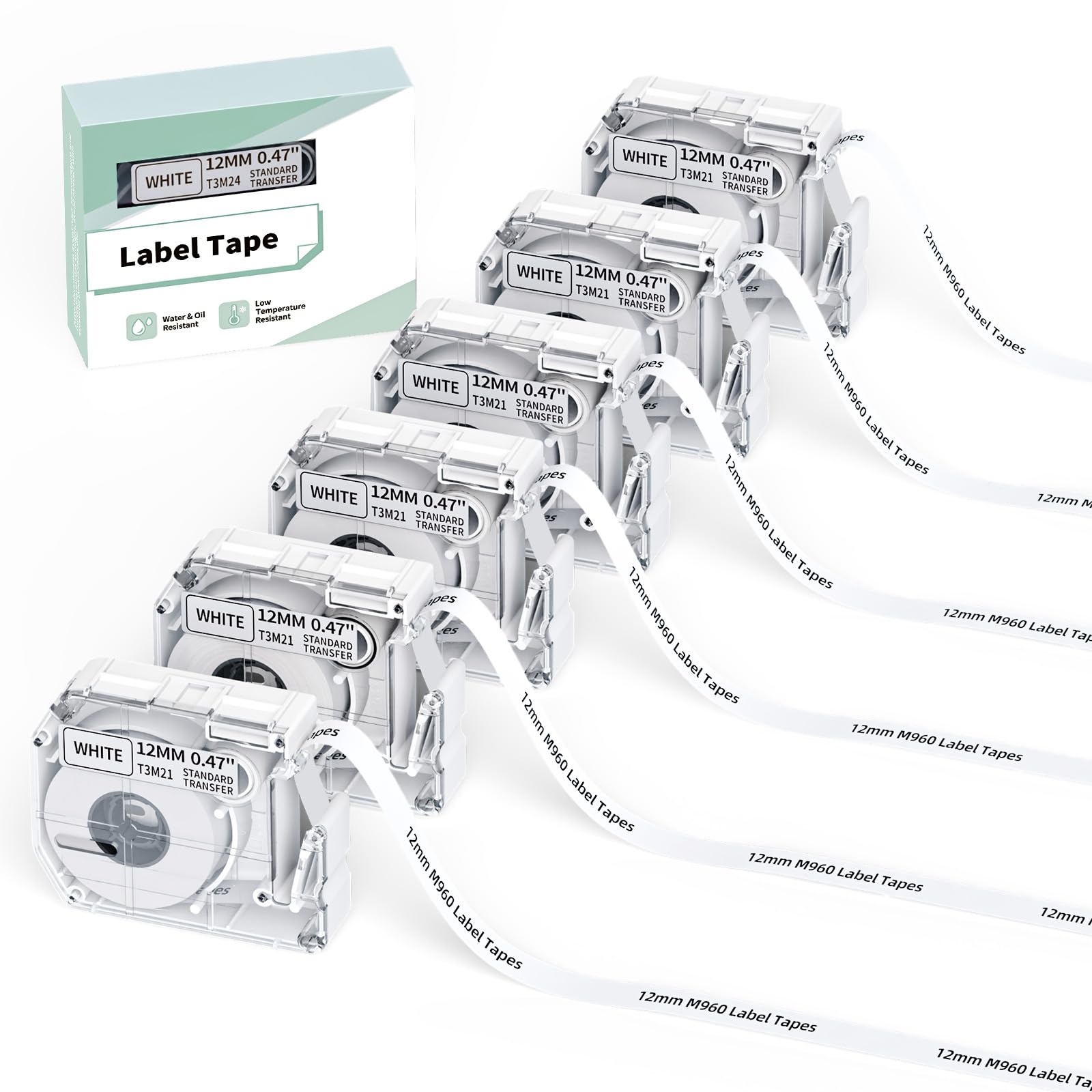 M960/M950 White Label Tapes 6 Pack, Replacement for M-K231 MK231 Label Tape,Compatible with Vixic Phomemo Brother Ptouch PT-65 PT-70 PT-85 PT-90 PT-M95 Label Maker,12 mm 0.47 inch Label Maker Refills