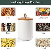 Vista 6 de Juego de 3 recipientes de cerámica para cocina, recipiente hermético con tapa de bambú, recipientes de café de cerámica para encimera, recipientes