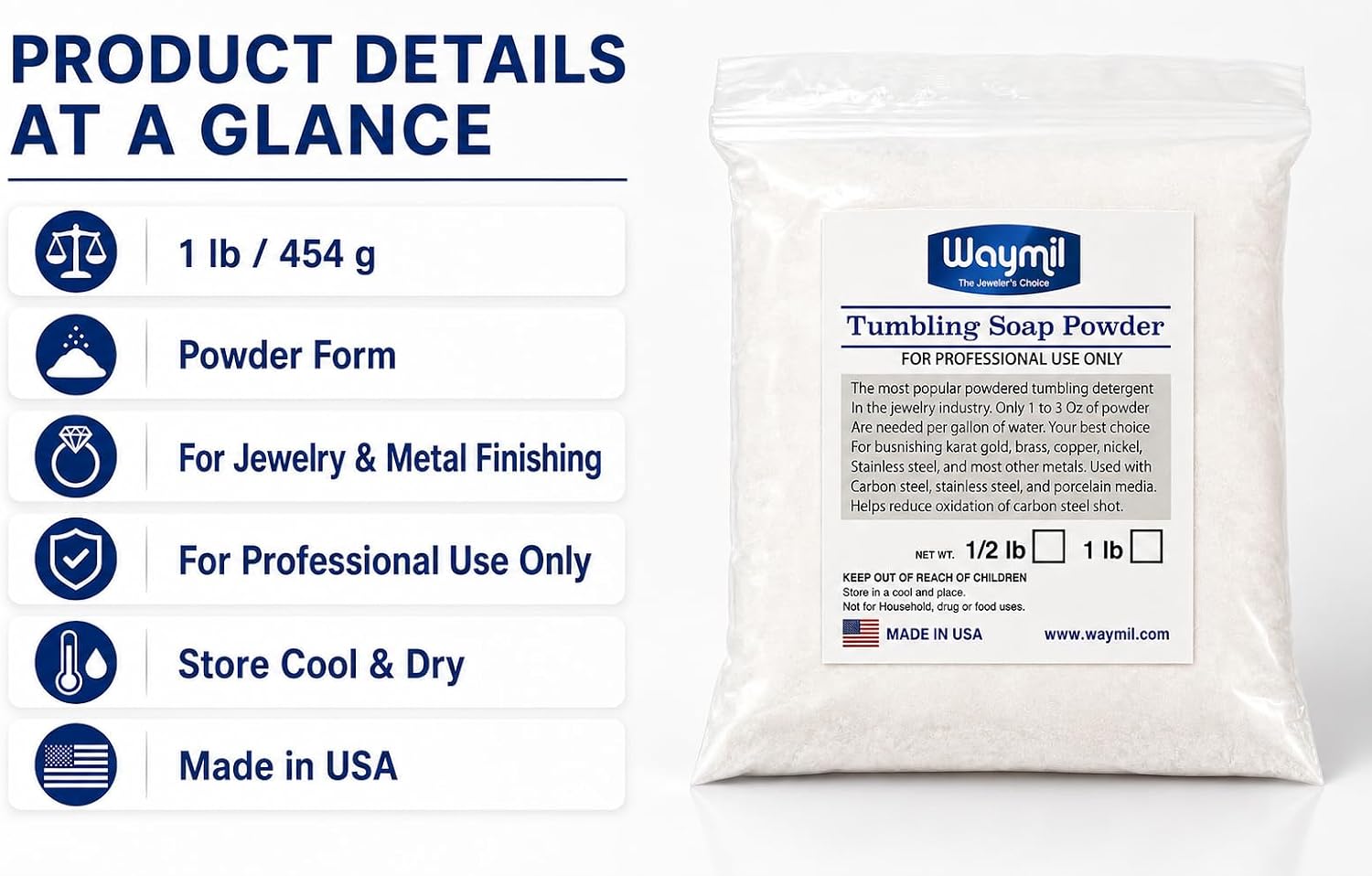 Tumbling Soap Powder – Jewelry Polishing & Burnishing Compound | Cleans Brass, Gold, Silver, Copper, Nickel & Steel Shot | Use with Rotary & Vibratory Tumblers | 1 lb | Made in USA