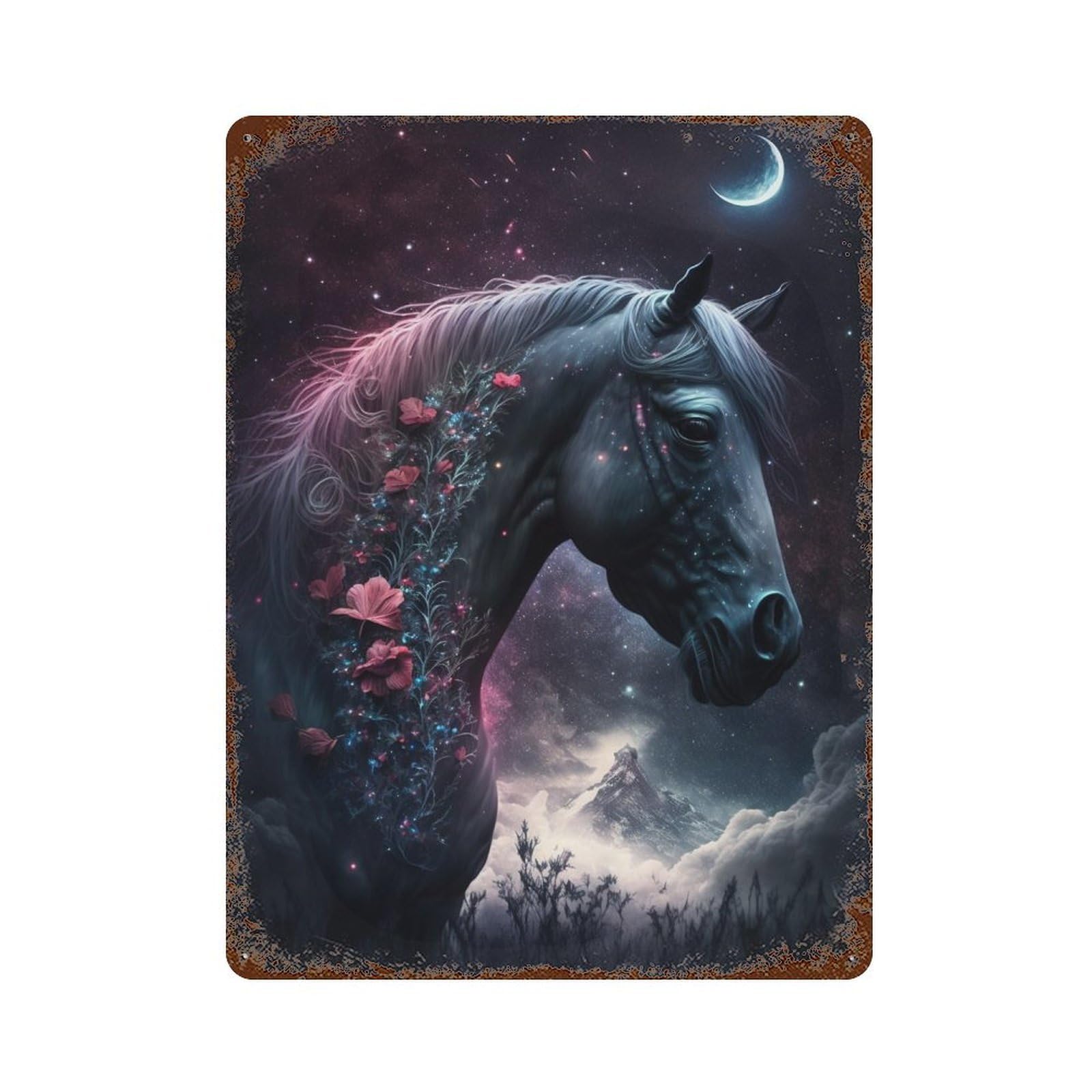 Magical Celestial Horse Decorative Tin Sign 15.7"x11.8", Farmhouse Wall Decor for Garage, Bar And Workshop Decor