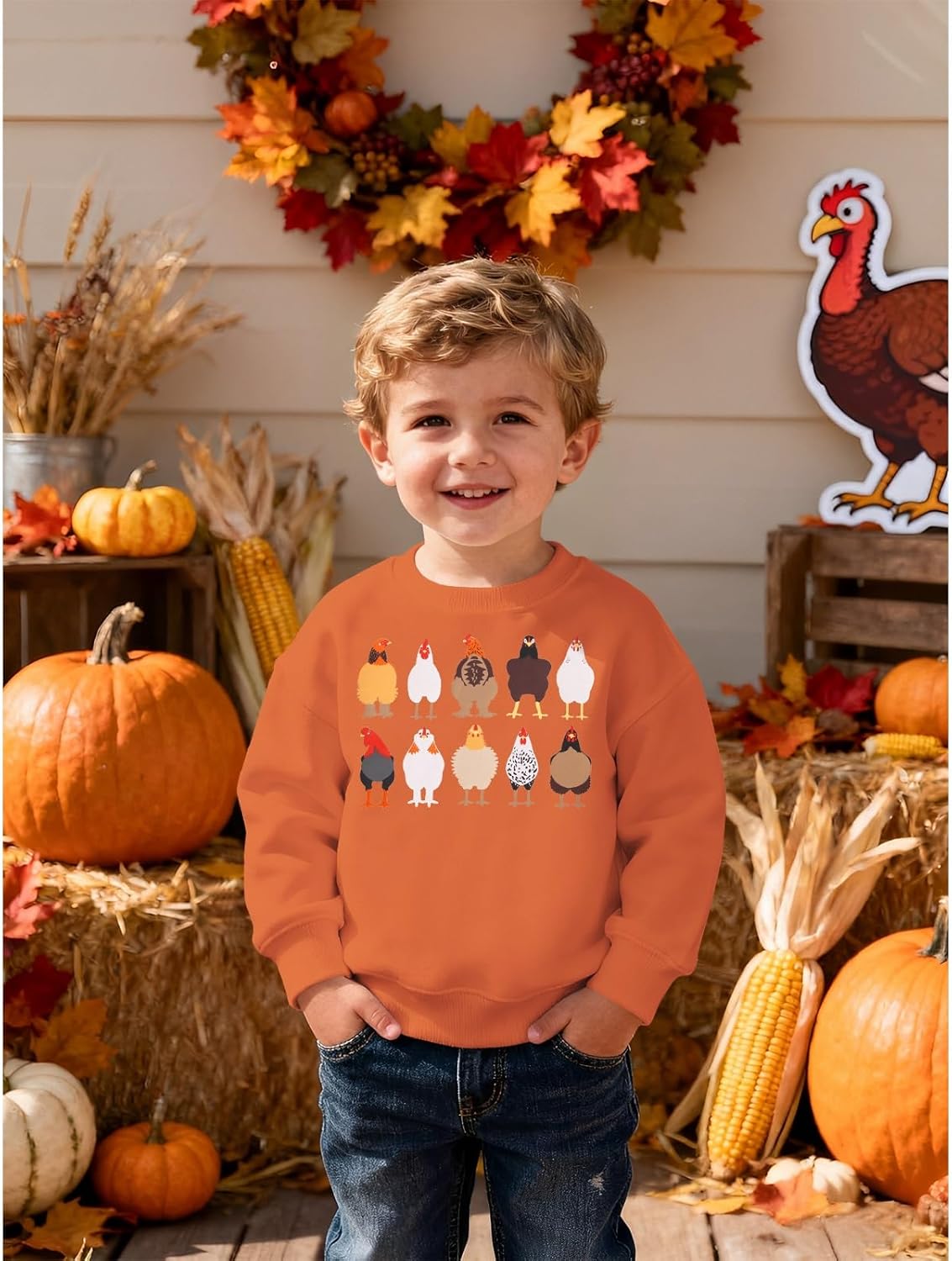 Chicken Shirt Toddler Boy Girls Thanksgiving Crewneck Sweatshirt Funny Turkey Long Sleeve Outfits Kids Fall Clothes - Image 5