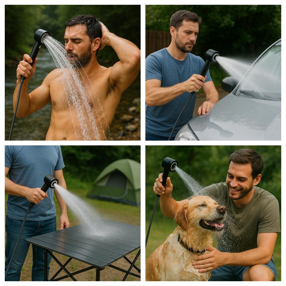ITEHIL Tragbare Dusche für Camping, Wiederaufladbare Campingdusche mit 4 Sprühmodi, IPX7 Wasserdicht Outdoor Camp Pumpe für Wandern, Reisen, Auto, Haustier