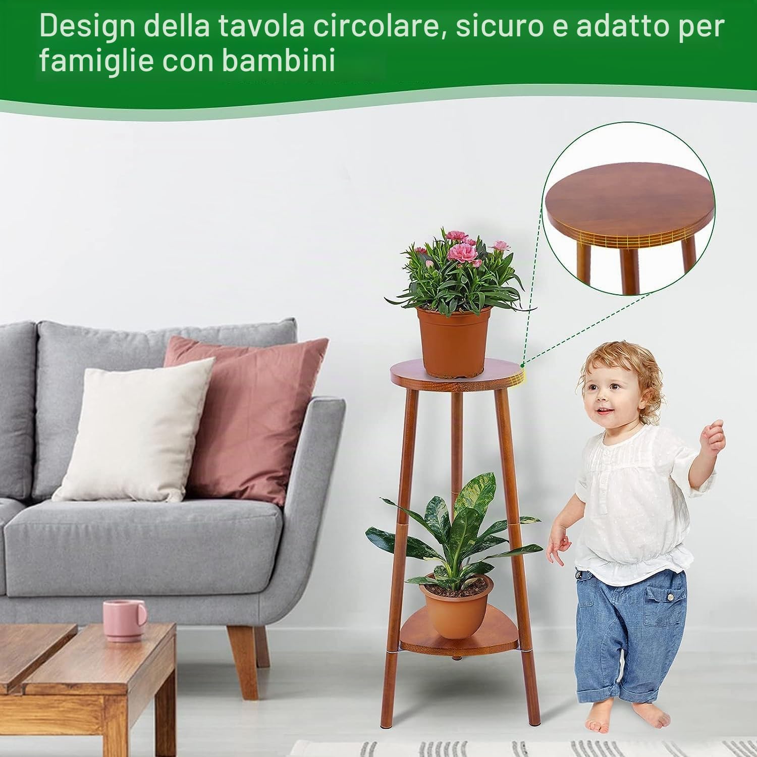Porta Piante da Interno ed Esterno, supporto convertibile | a 2 ripiani per piante – Fioriera in Legno, Comodino, Tavolino, Porta Vasi Decorativo per Giardino, Balcone, Soggiorno