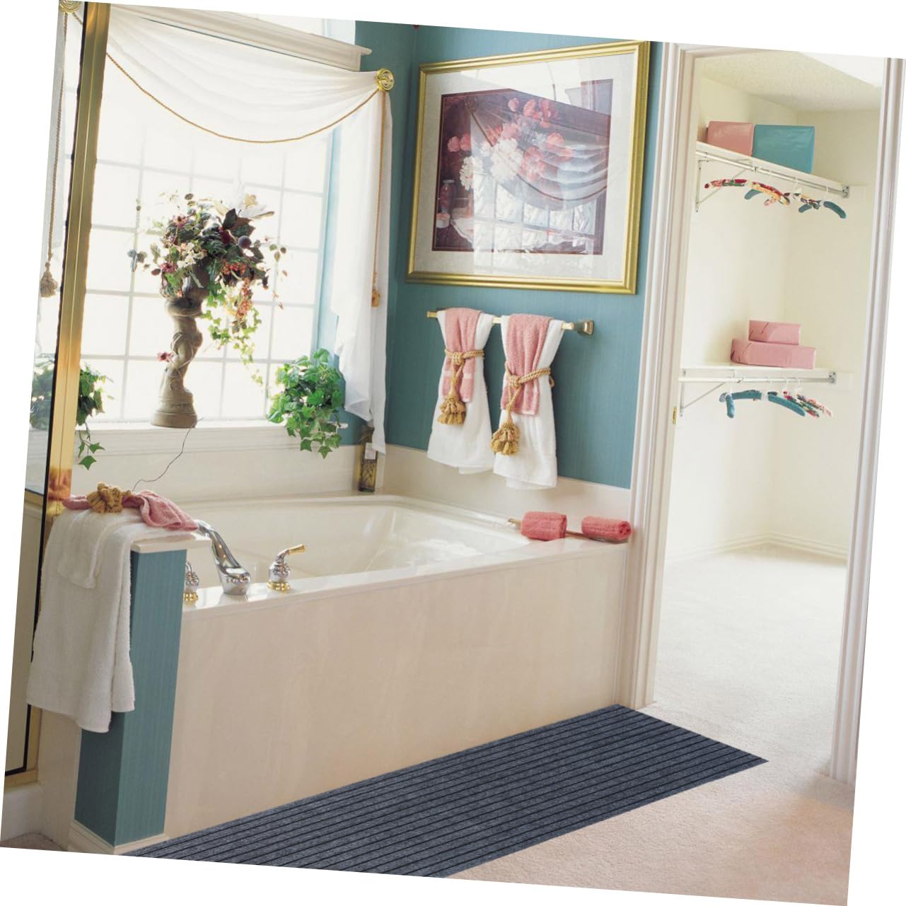 BESPORTBLE Tappetino da Bagno e Cucina Antiscivolo, Assorbente, Motivo a Righe, Tocco Confortevole, per Casa e Bagno, Stile Semplice